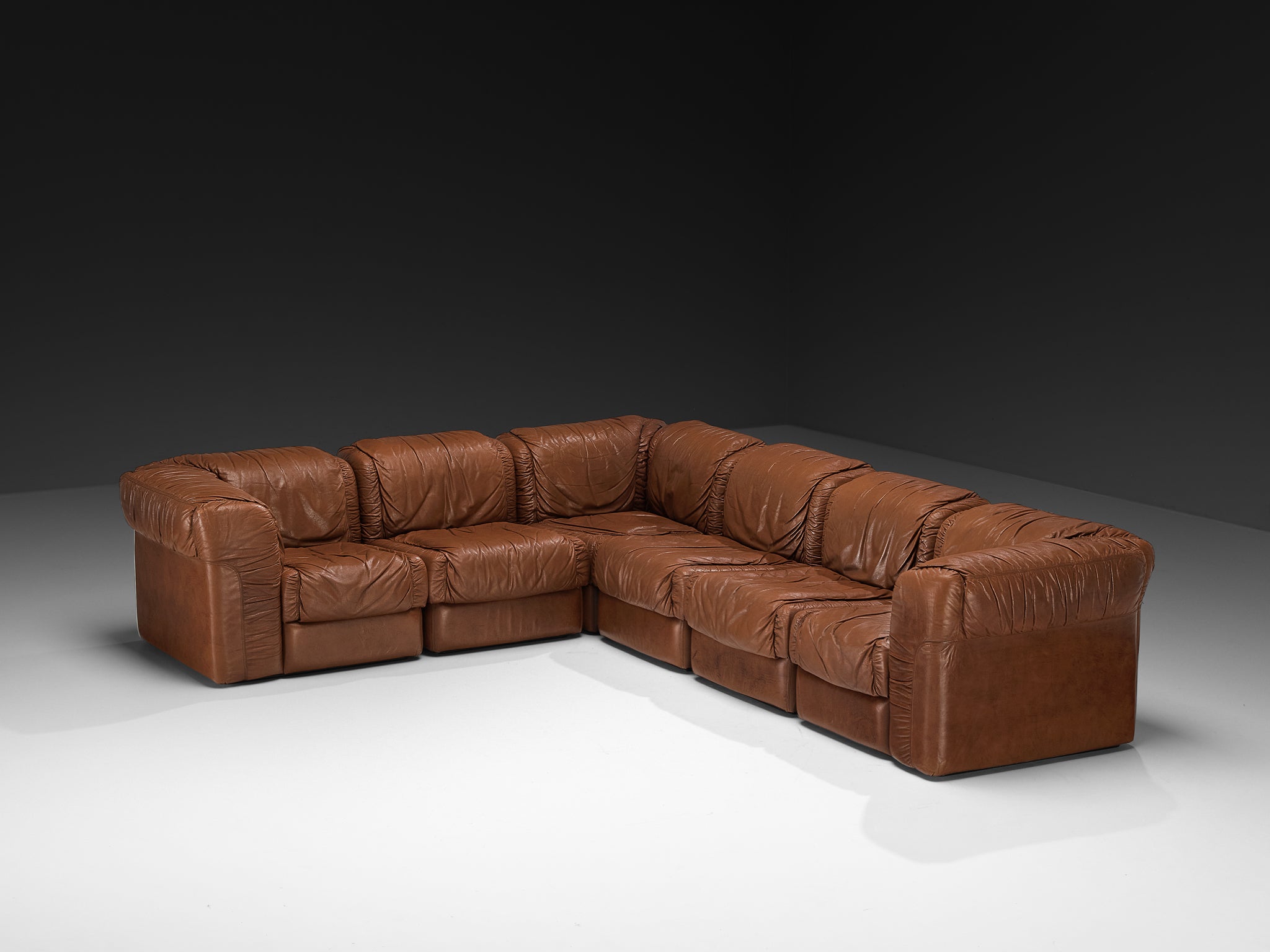 Seven Salotti Modular Sofa in Cognac Colored Leather Seating Morentz