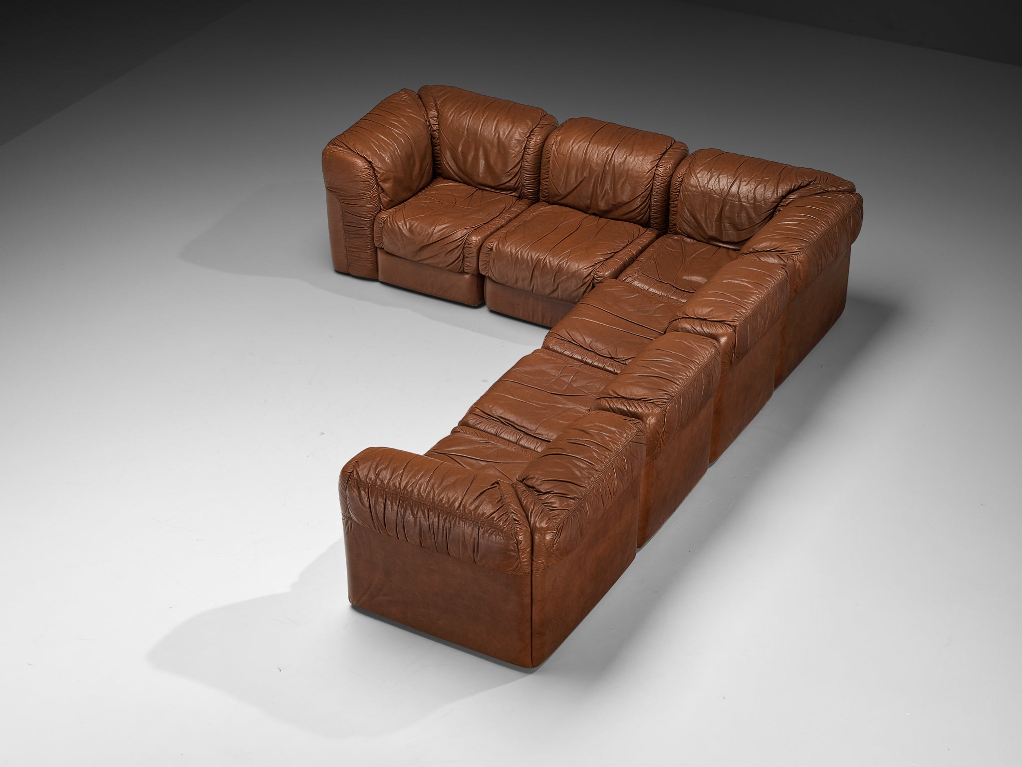 Seven Salotti Modular Sofa in Cognac Colored Leather Seating Morentz