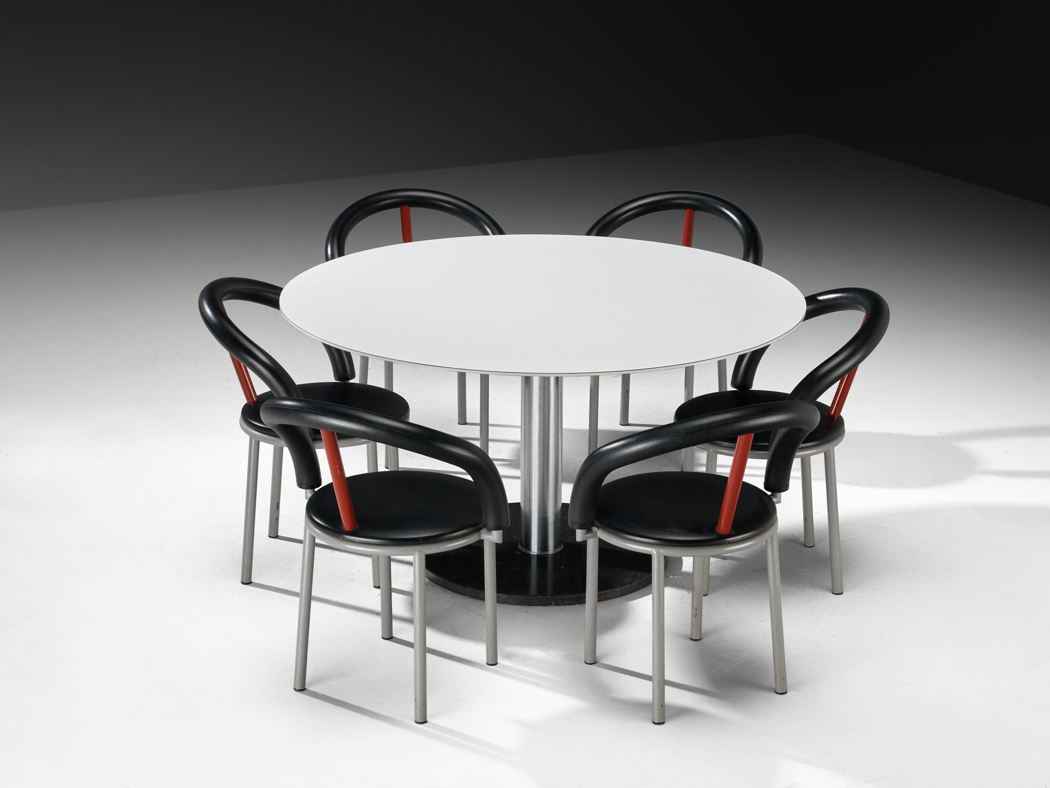 Postmodern Dining Room Set with Anna Anselmi Chairs and Round Table Tables Morentz