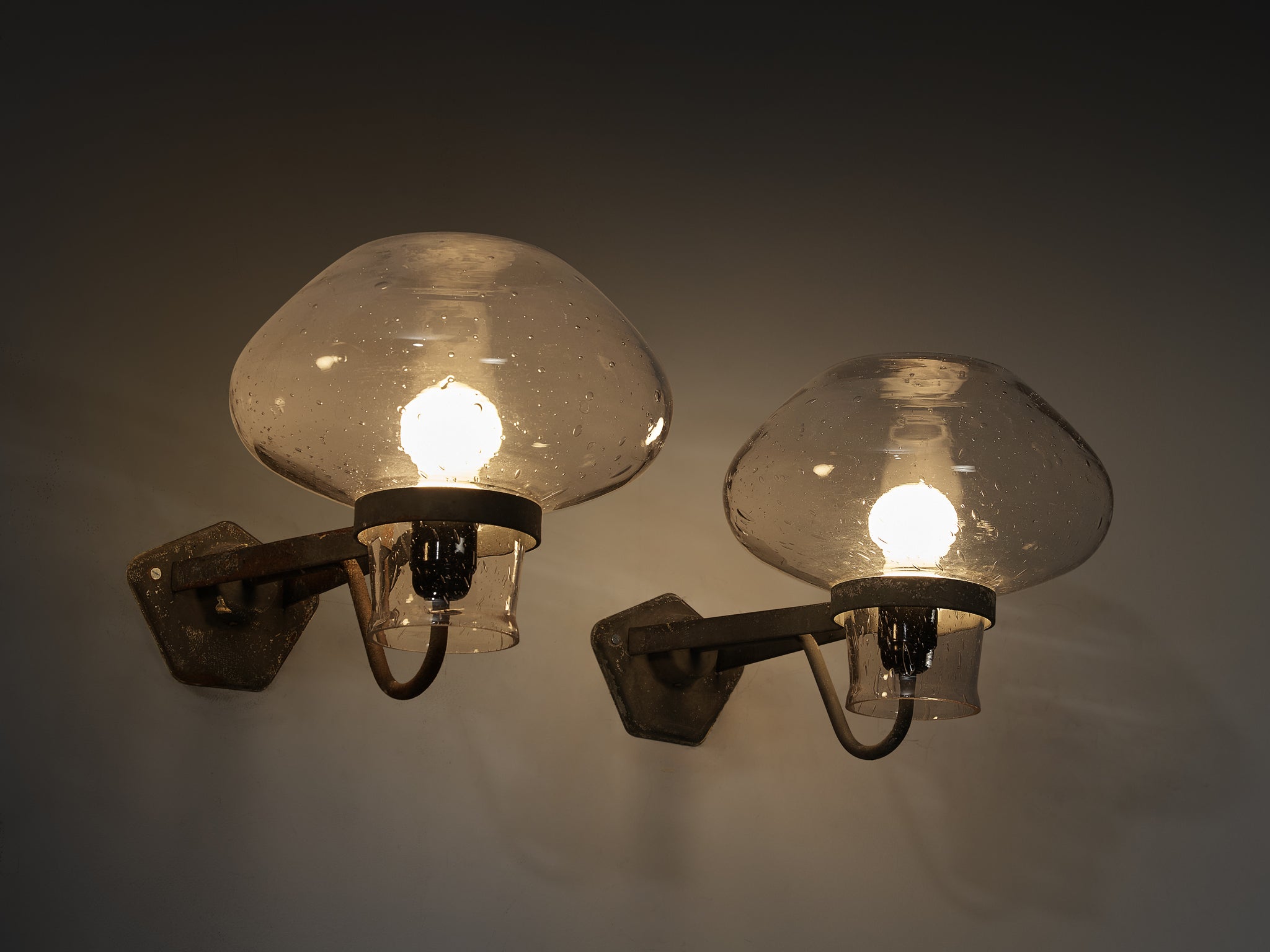 Gunnar Asplund for ASEA Wall Lights in Blown Glass and Metal Lighting Morentz