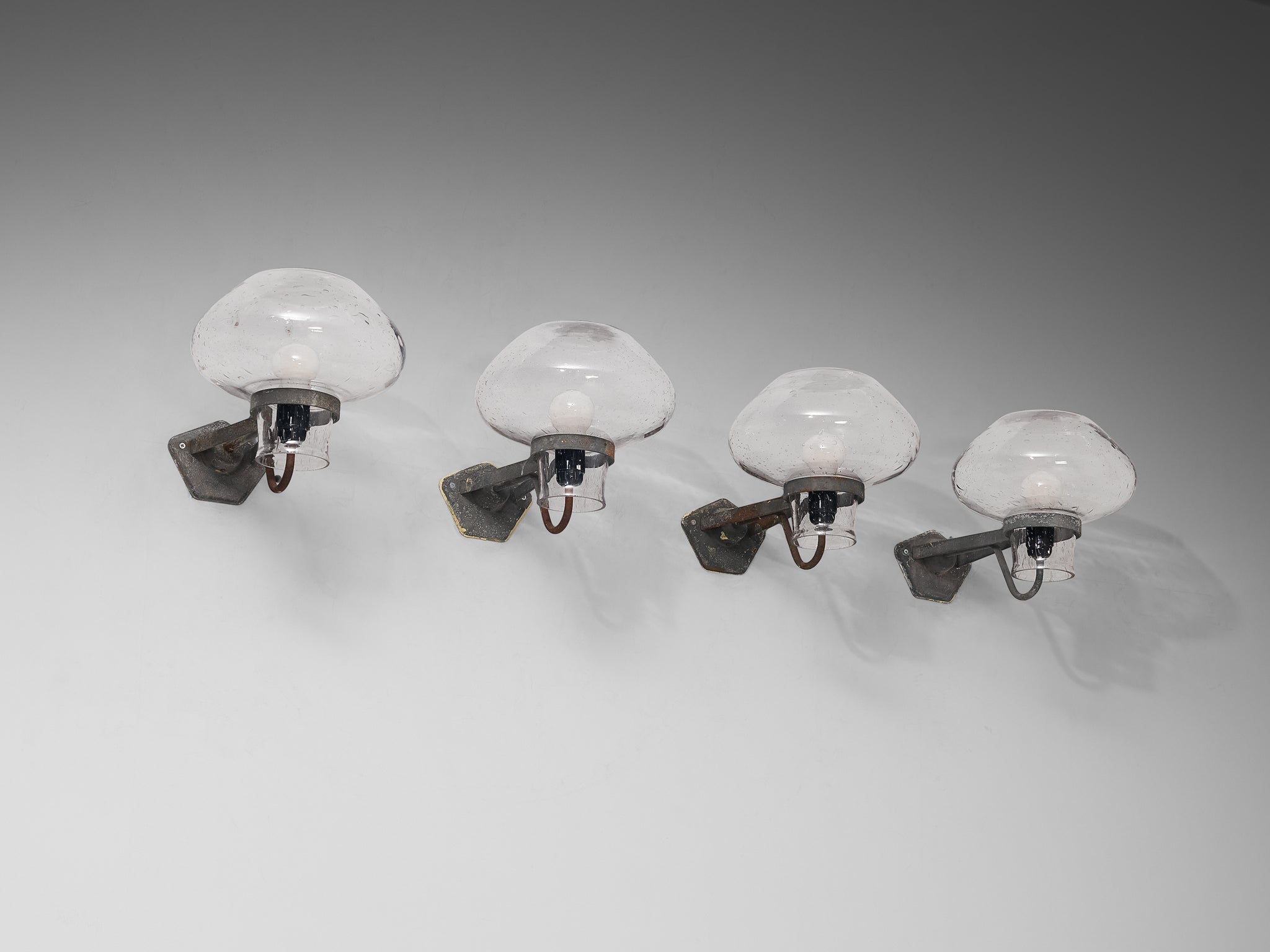 Gunnar Asplund for ASEA Wall Lights in Blown Glass and Metal Lighting Morentz