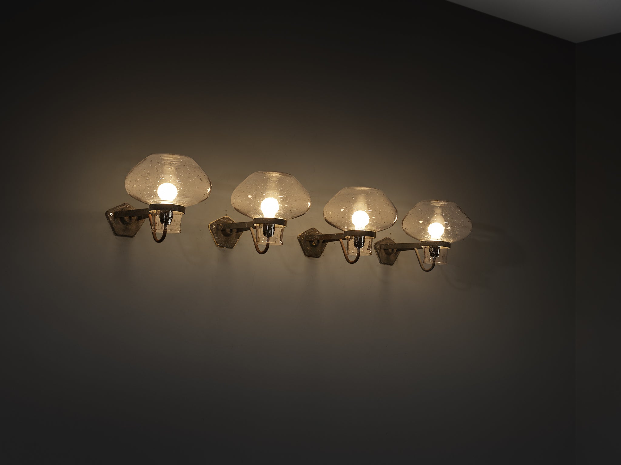 Gunnar Asplund for ASEA Wall Lights in Blown Glass and Metal Lighting Morentz