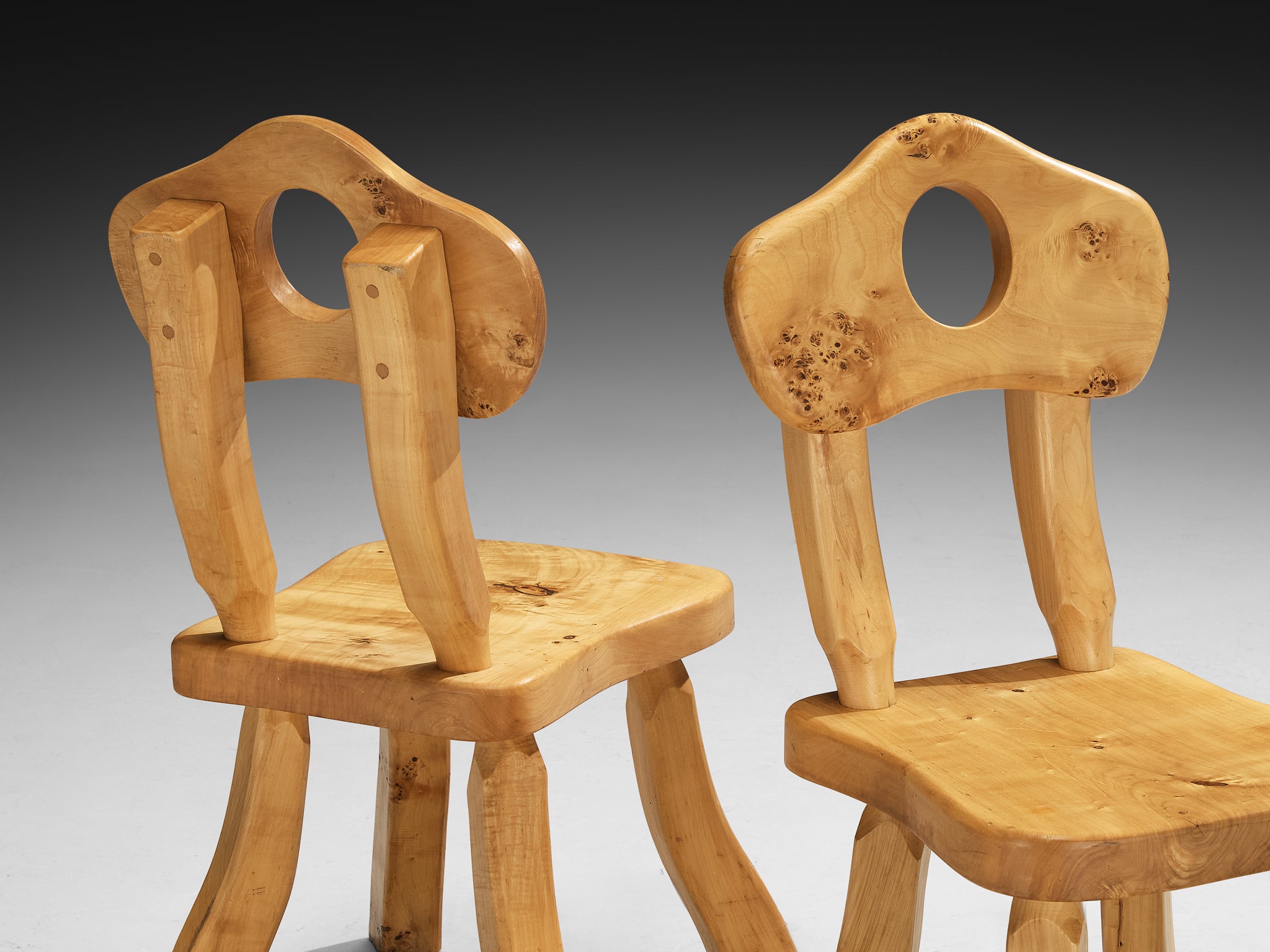 Naturalistic Set of Twelve Dining Chairs in Solid Maple Seating Morentz