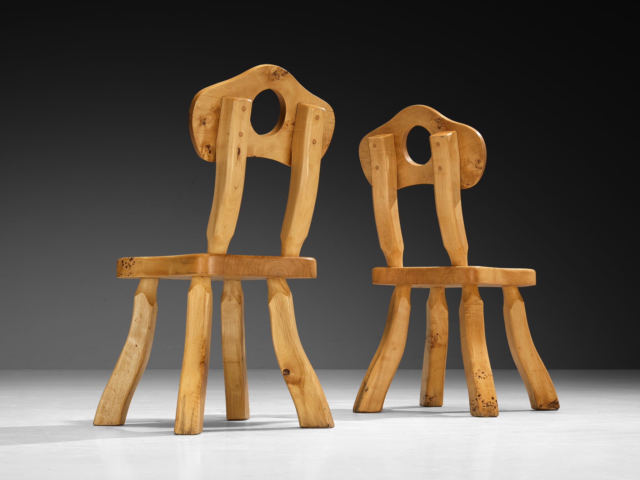 Naturalistic Set of Twelve Dining Chairs in Solid Maple Seating Morentz