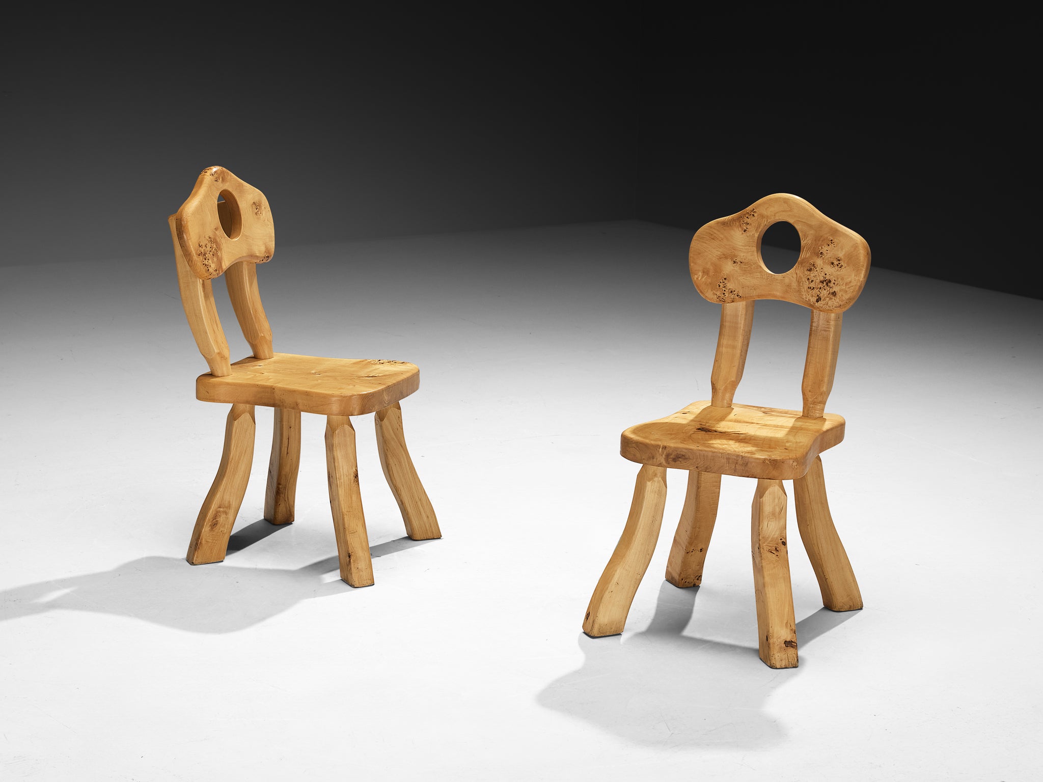 Naturalistic Set of Twelve Dining Chairs in Solid Maple Seating Morentz