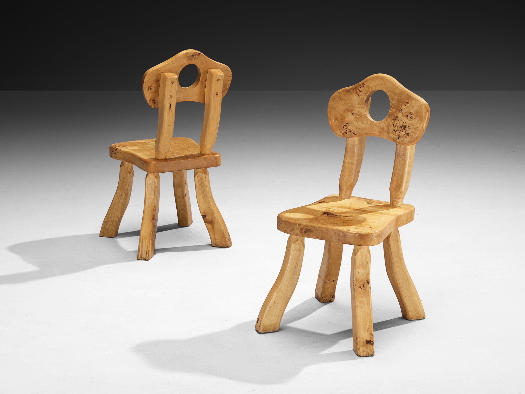 Naturalistic Set of Twelve Dining Chairs in Solid Maple Seating Morentz