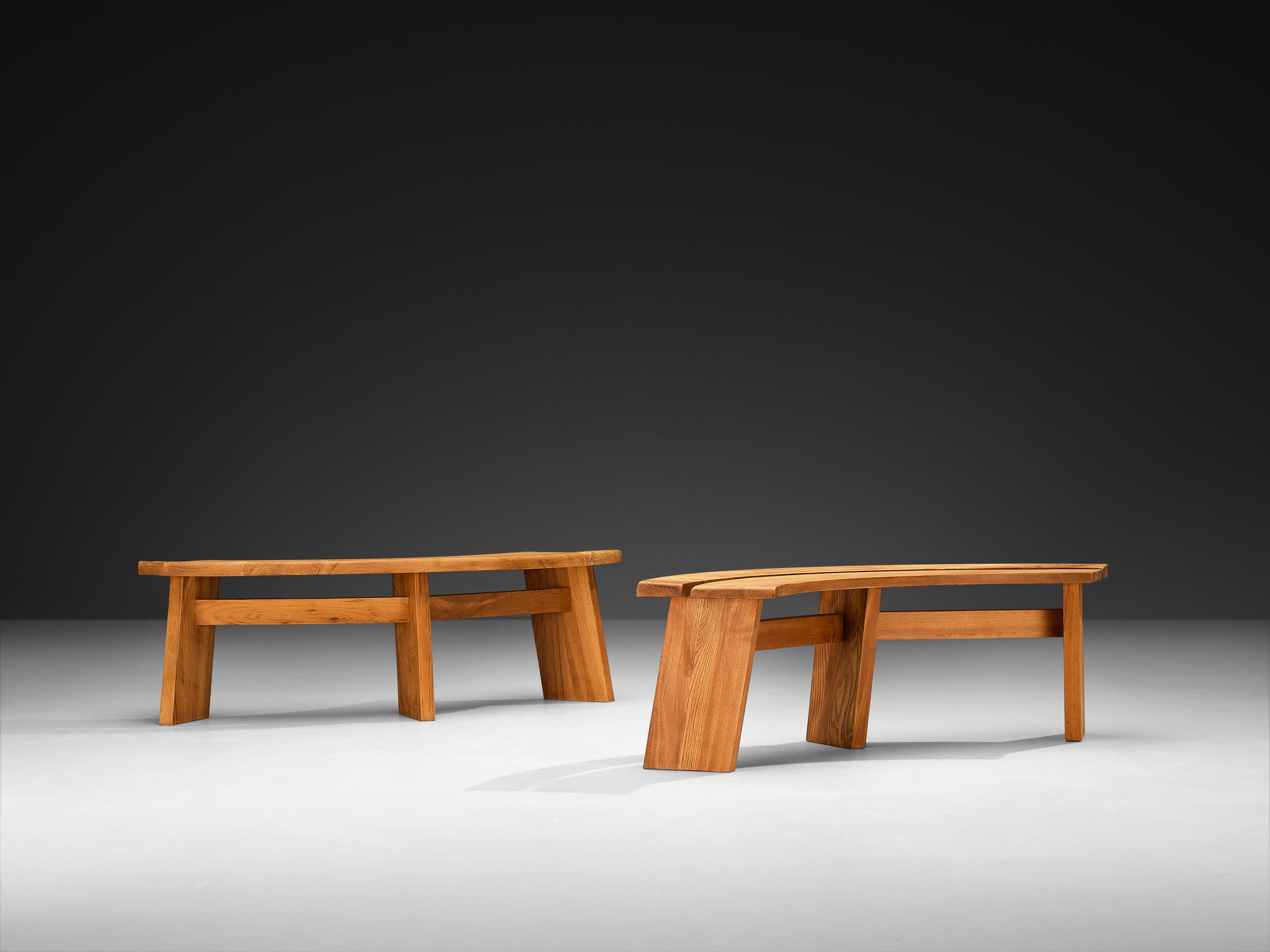 Early Pierre Chapo 'S38A’ Benches in Solid Elm Seating Morentz