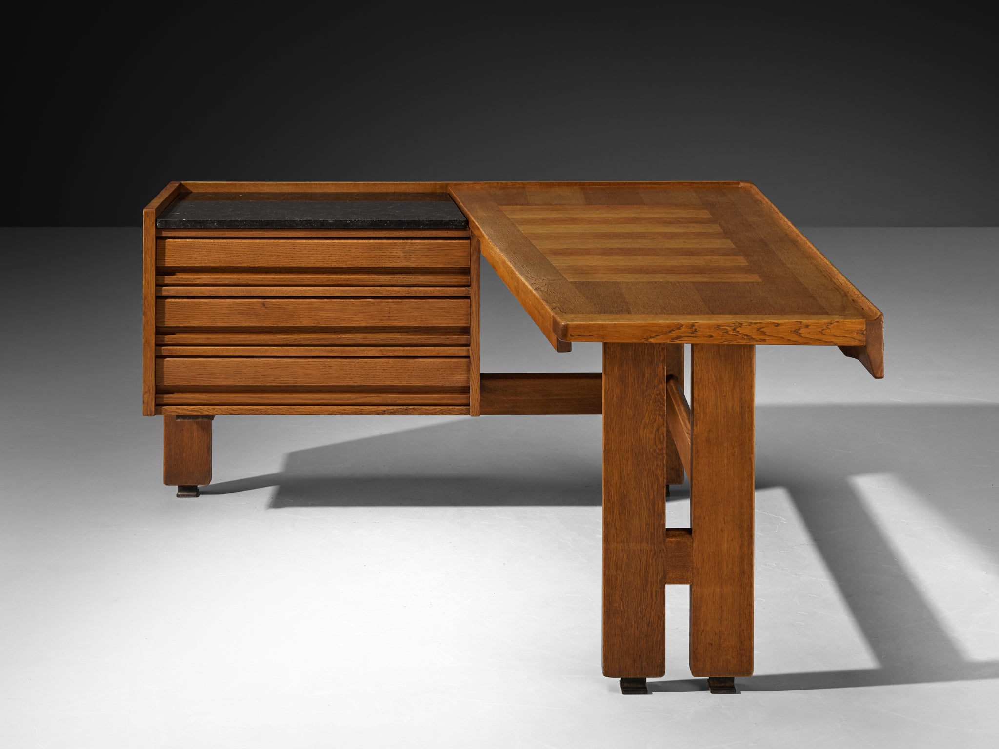 Guillerme & Chambron Corner Desk in Oak and Black Stone Tables Morentz