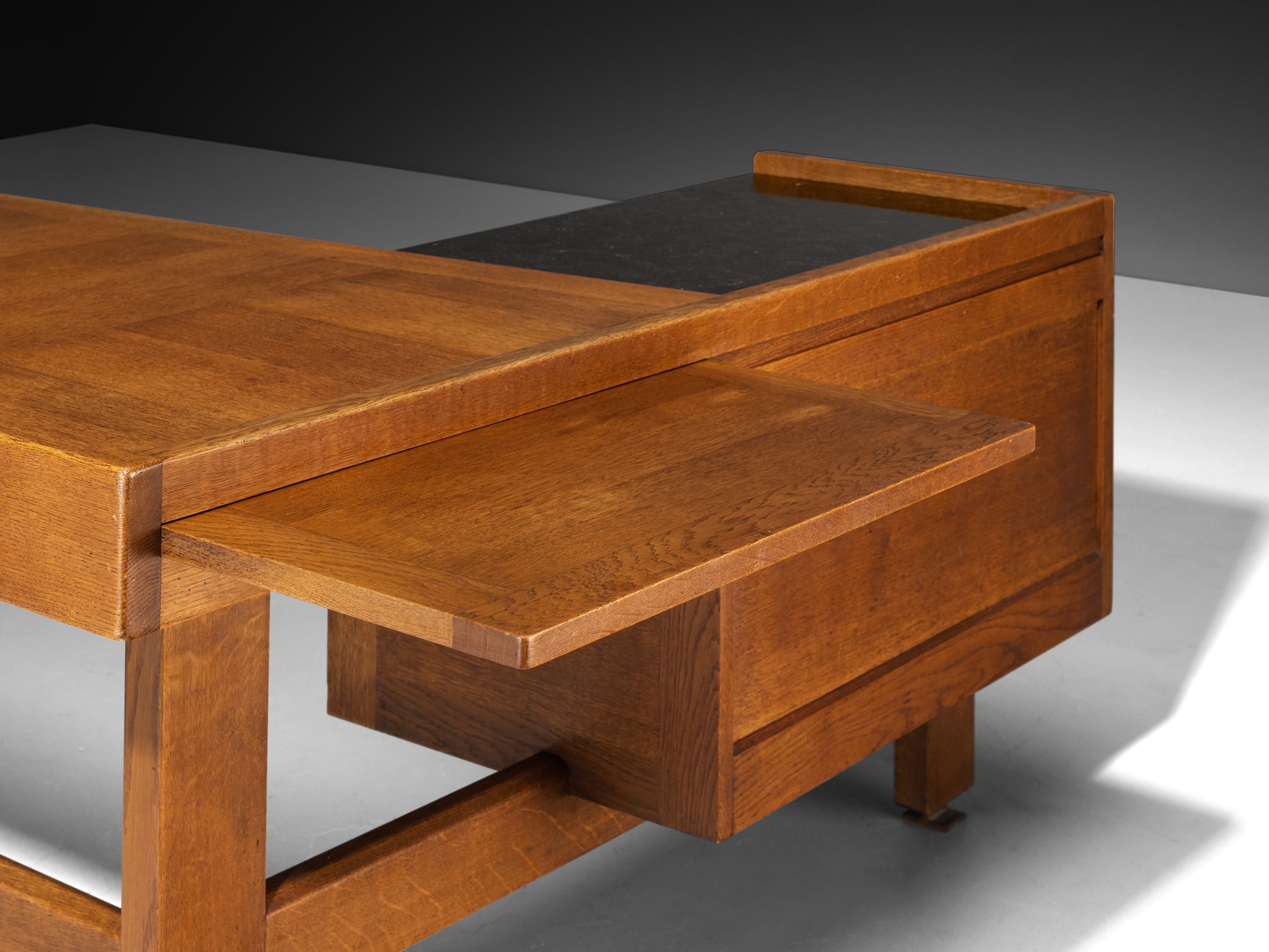 Guillerme & Chambron Corner Desk in Oak and Black Stone Tables Morentz