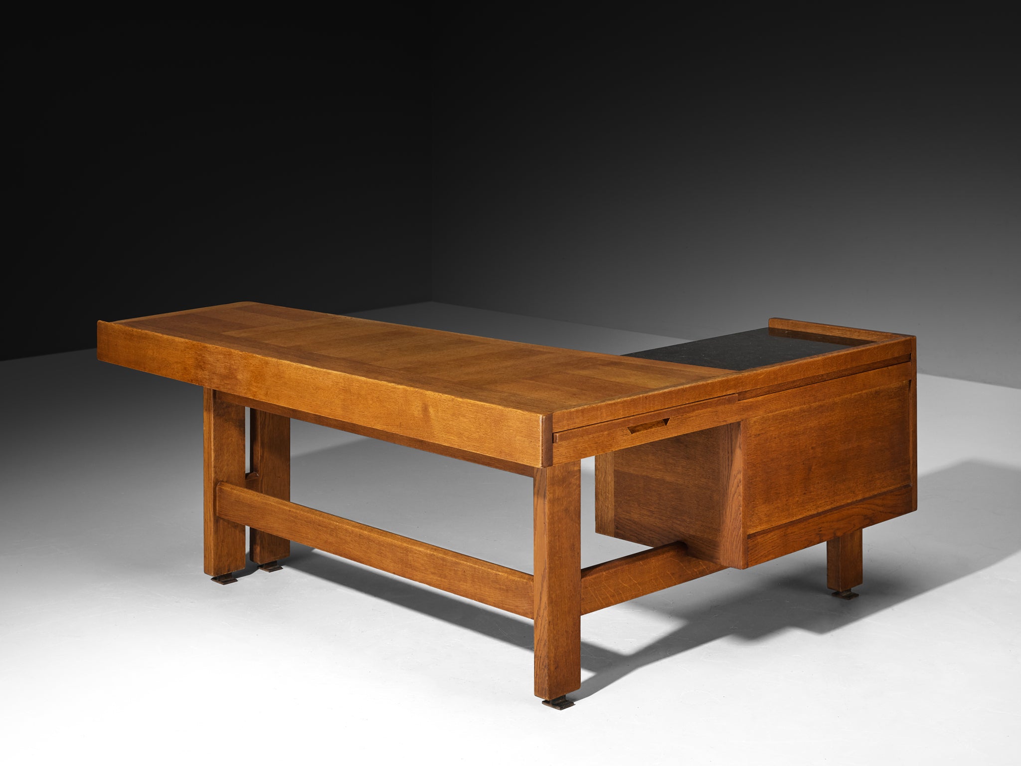 Guillerme & Chambron Corner Desk in Oak and Black Stone Tables Morentz