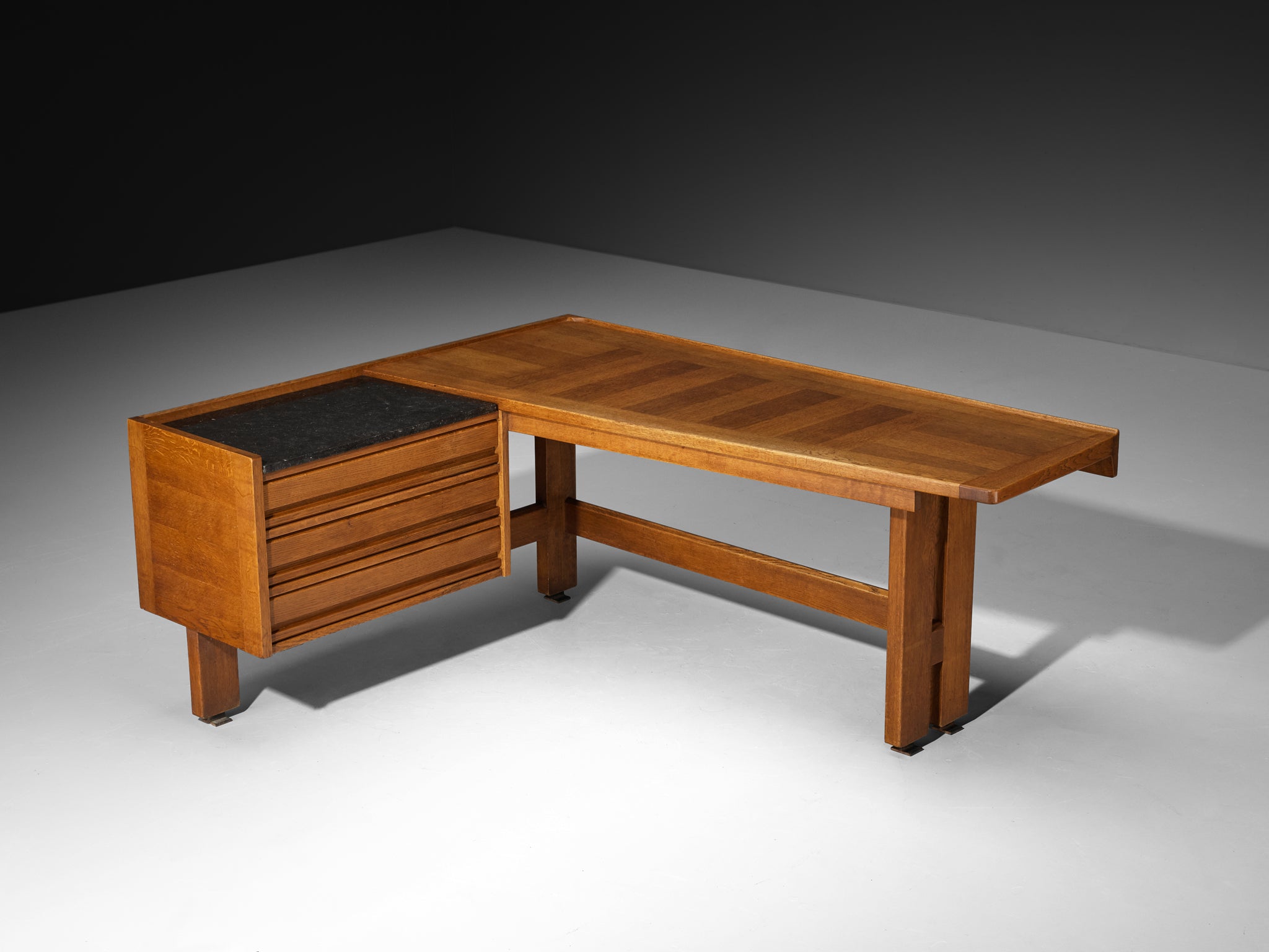 Guillerme & Chambron Corner Desk in Oak and Black Stone Tables Morentz