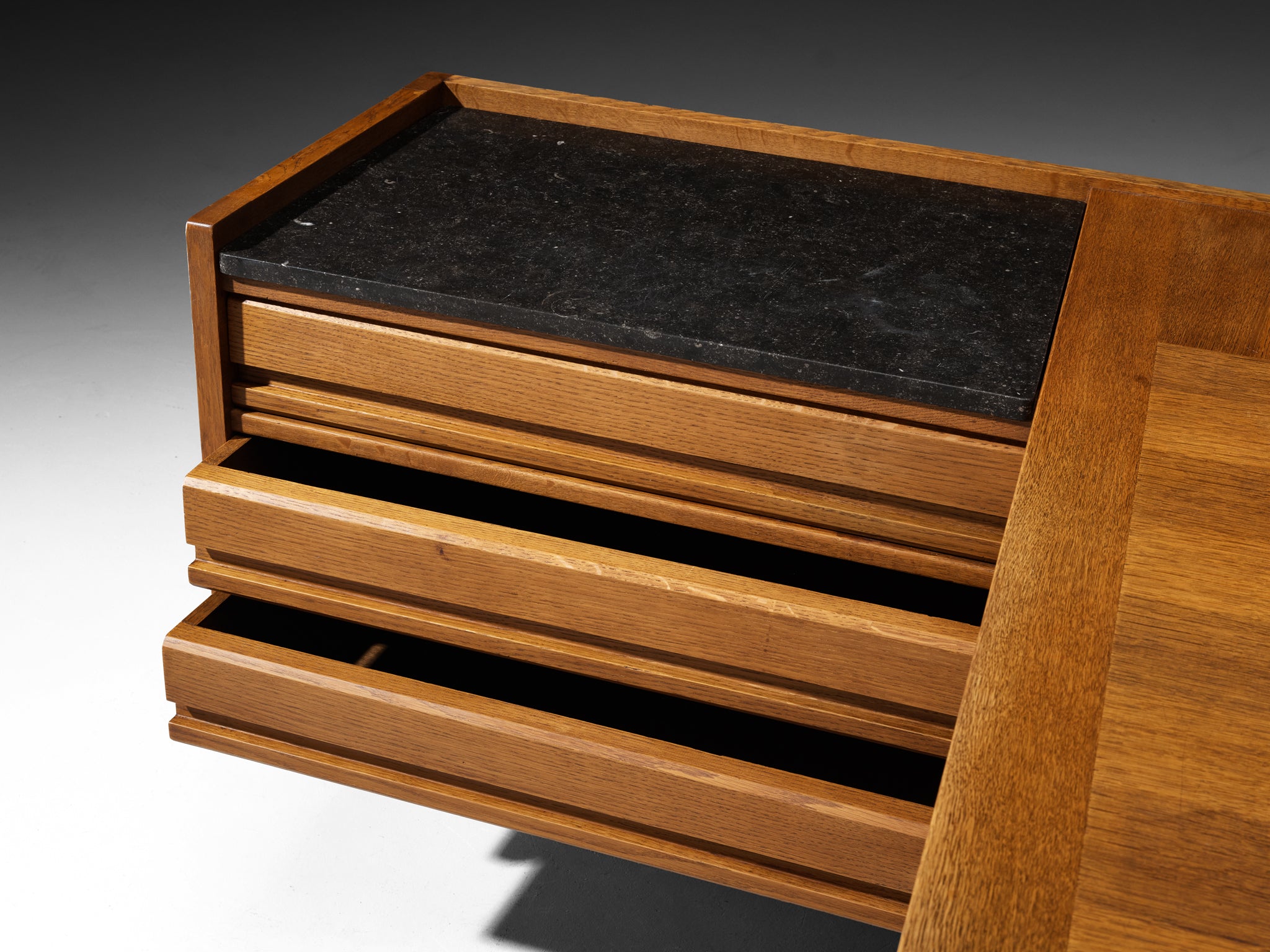 Guillerme & Chambron Corner Desk in Oak and Black Stone Tables Morentz