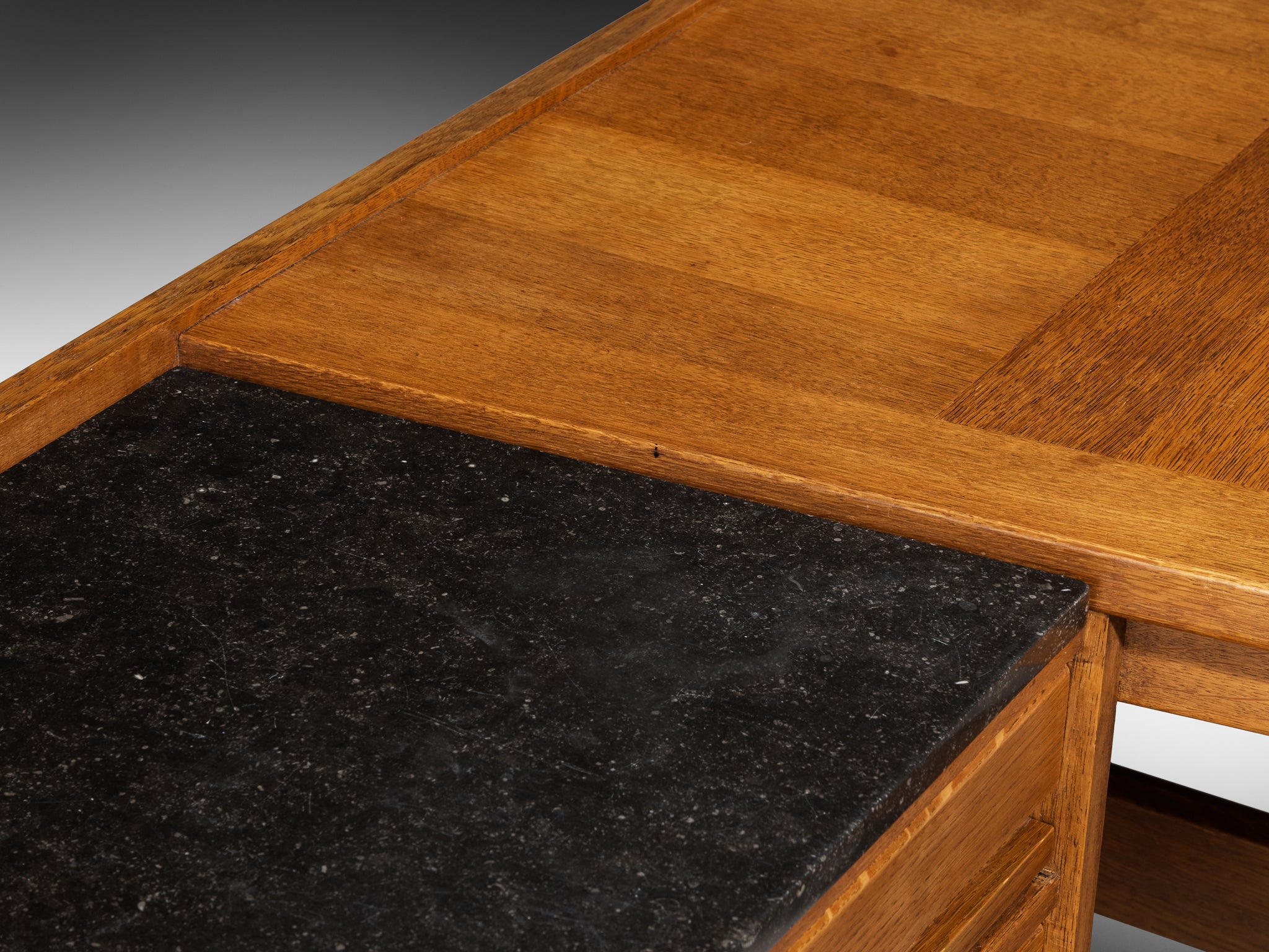 Guillerme & Chambron Corner Desk in Oak and Black Stone Tables Morentz