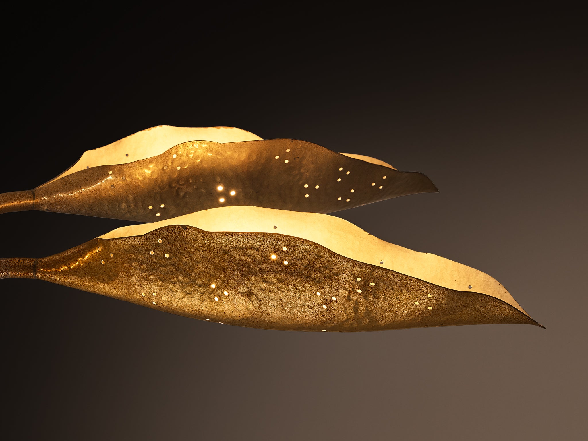 Angelo Lelii for Arredoluce Chandelier in Hammered Brass Lighting Morentz