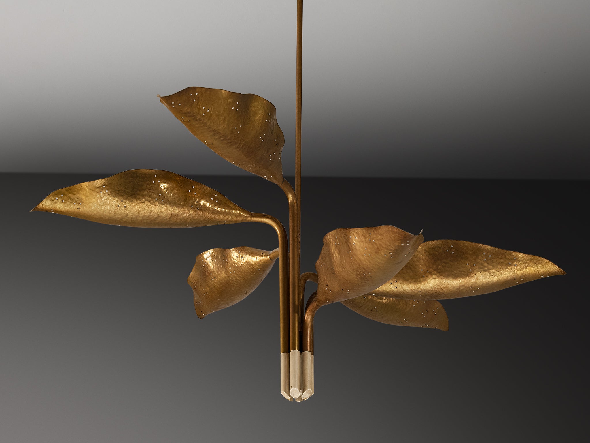 Angelo Lelii for Arredoluce Chandelier in Hammered Brass Lighting Morentz