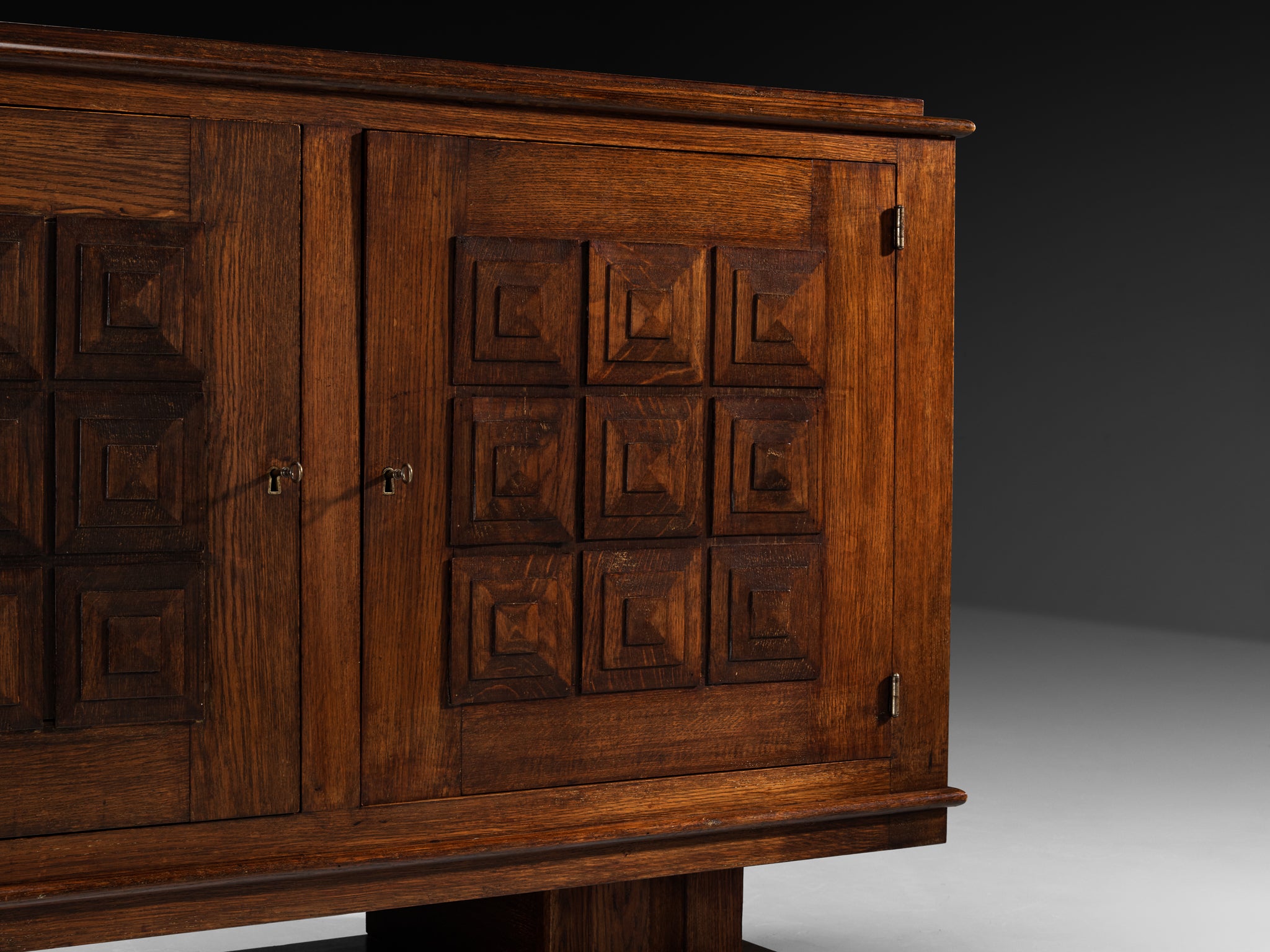 French Art Deco Sideboard in Oak with Geometric Front Case pieces and storage cabinets Morentz