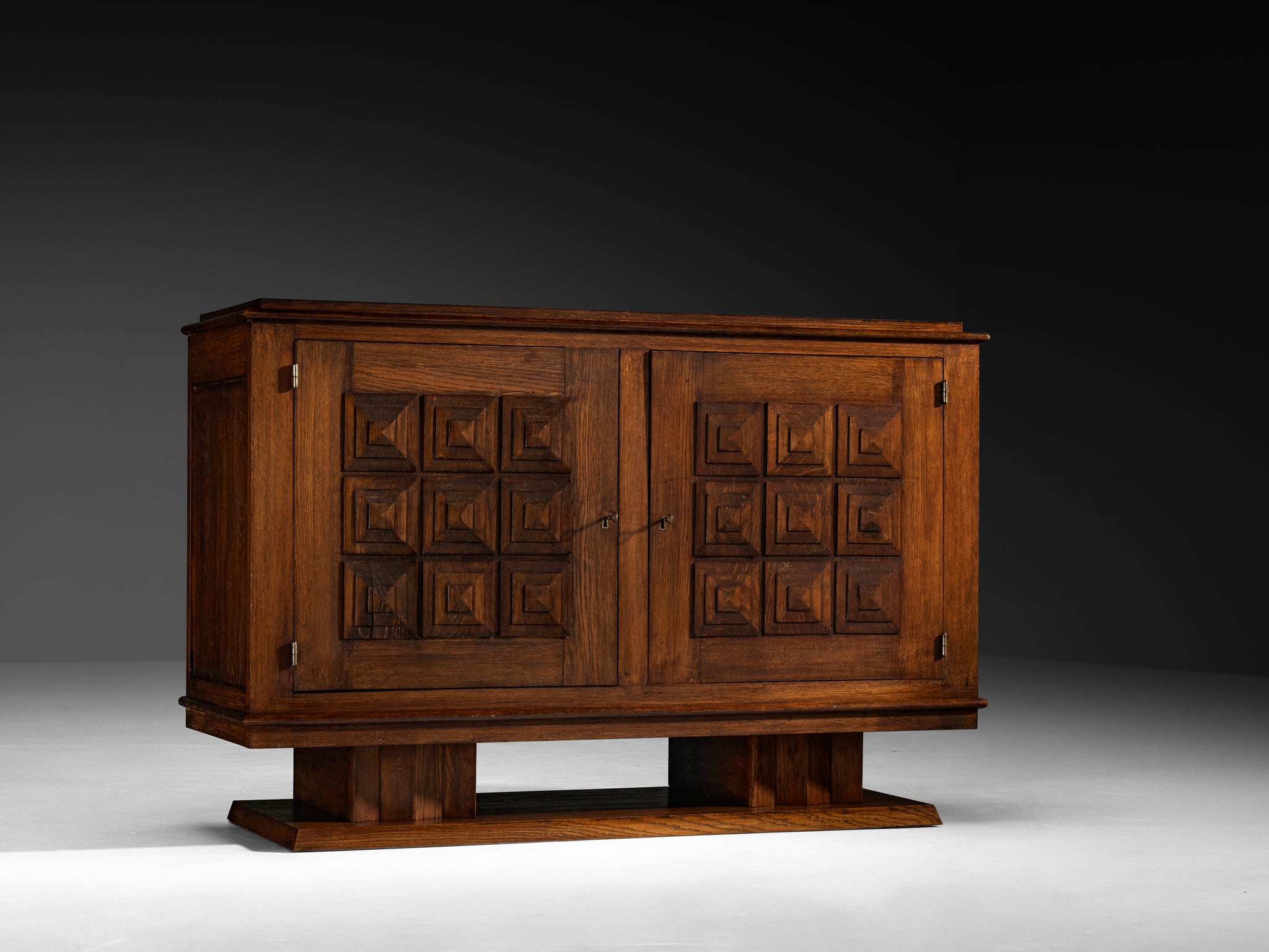 French Art Deco Sideboard in Oak with Geometric Front Case pieces and storage cabinets Morentz