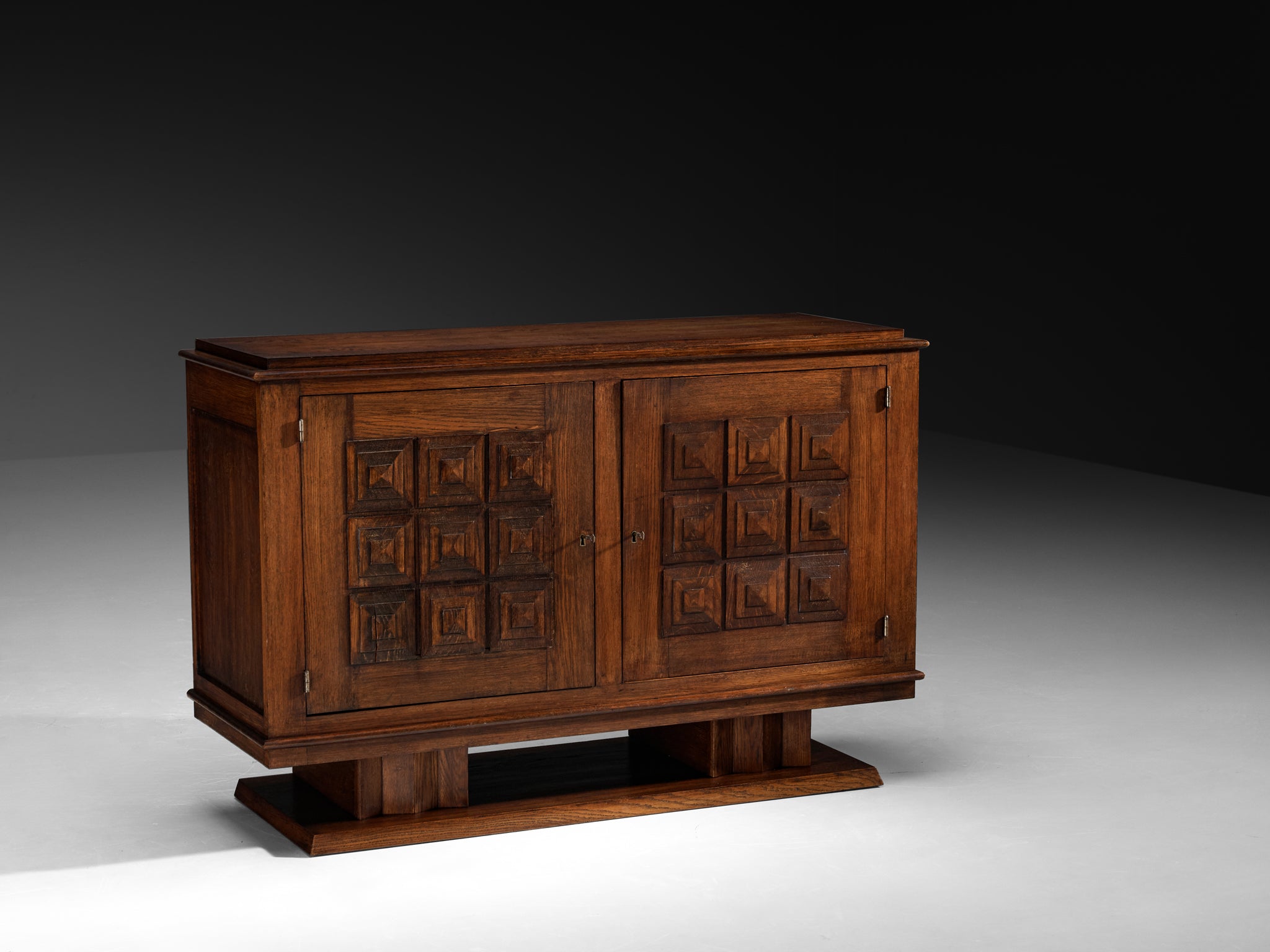 French Art Deco Sideboard in Oak with Geometric Front Case pieces and storage cabinets Morentz