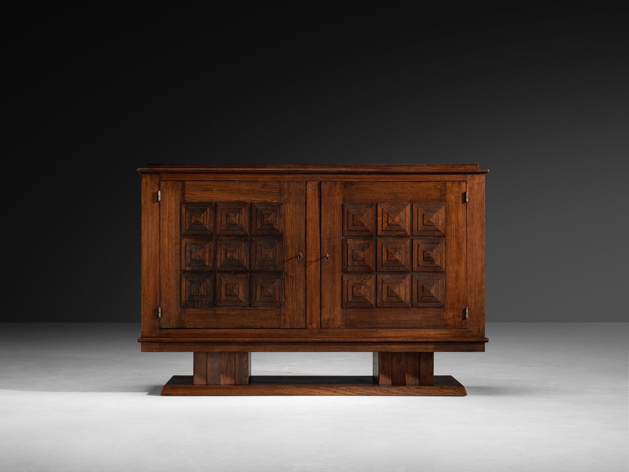 French Art Deco Sideboard in Oak with Geometric Front Case pieces and storage cabinets Morentz