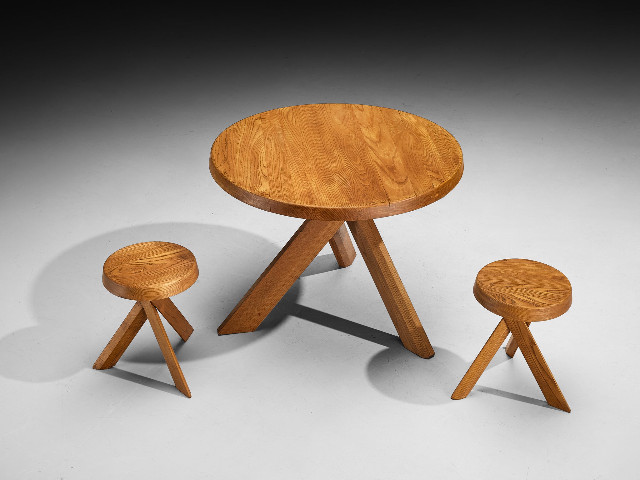 Pierre Chapo Seating Set with Rare 'T21A' Table and 'S13A' Stools Tables Morentz