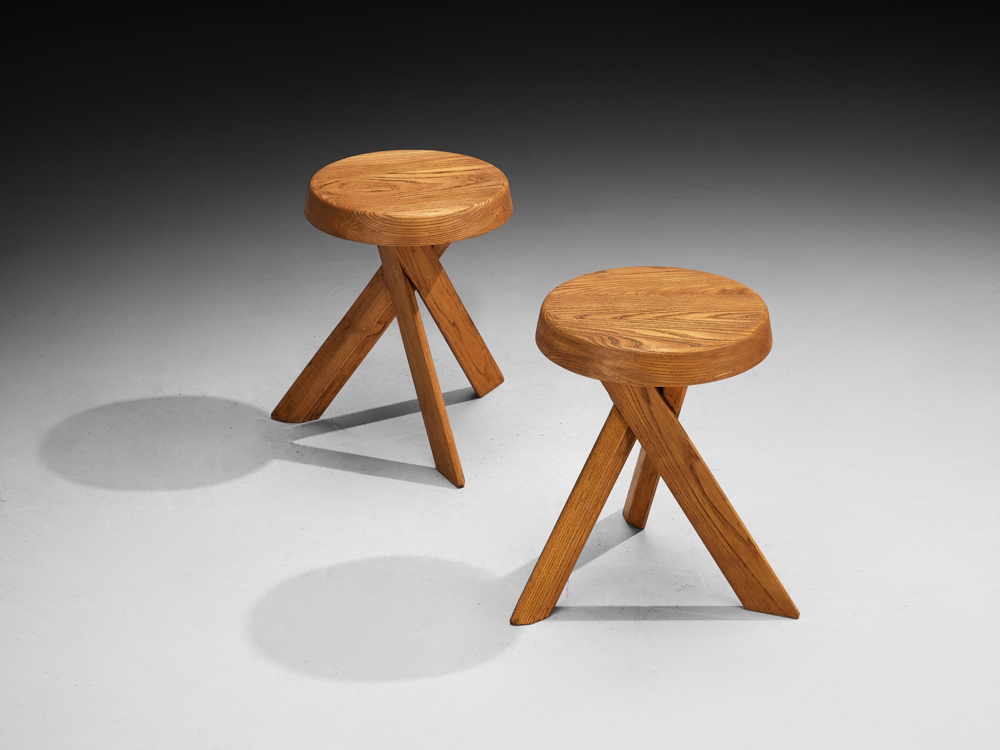 Pierre Chapo Seating Set with Rare 'T21A' Table and 'S13A' Stools Tables Morentz