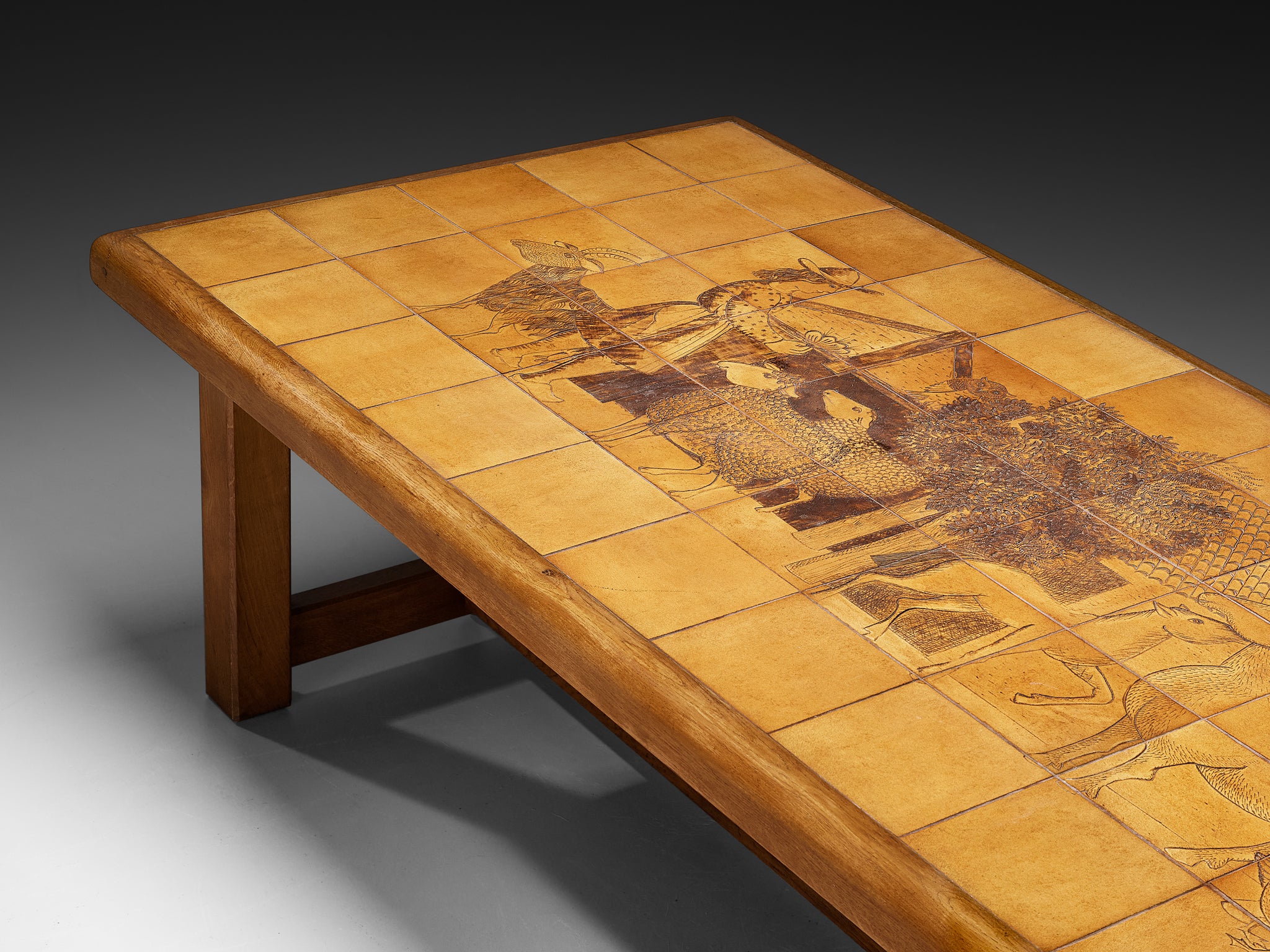 Monumental and Unique Roger Capron Large Dining Table in Ceramic and Oak 410cm/161.42in. Tables Morentz