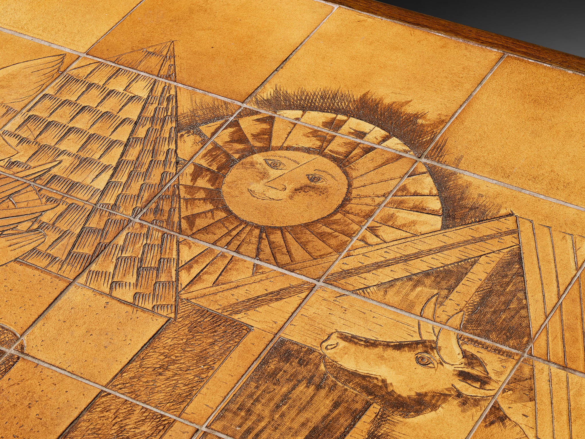 Monumental and Unique Roger Capron Large Dining Table in Ceramic and Oak 410cm/161.42in. Tables Morentz