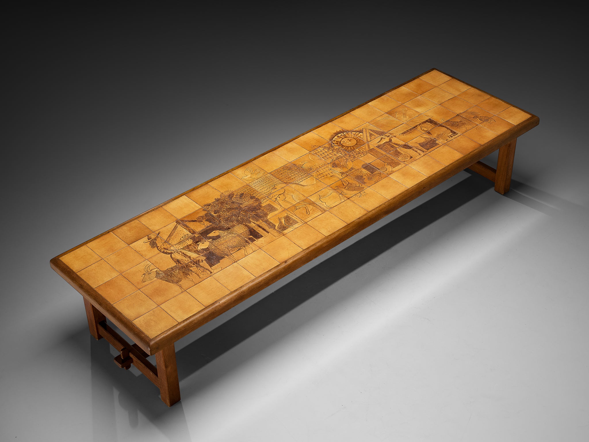 Monumental and Unique Roger Capron Large Dining Table in Ceramic and Oak 410cm/161.42in. Tables Morentz