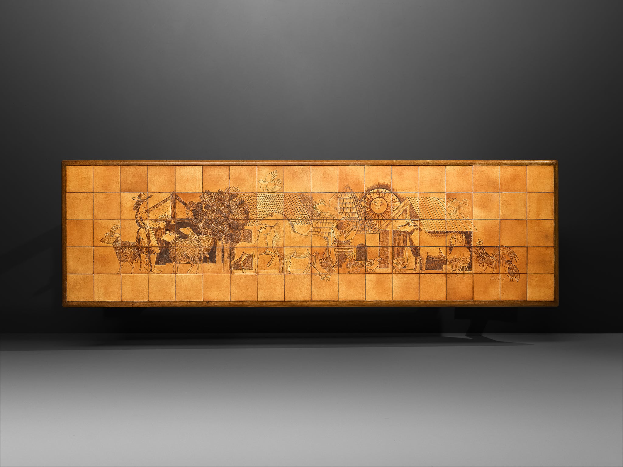 Monumental and Unique Roger Capron Large Dining Table in Ceramic and Oak 410cm/161.42in. Tables Morentz