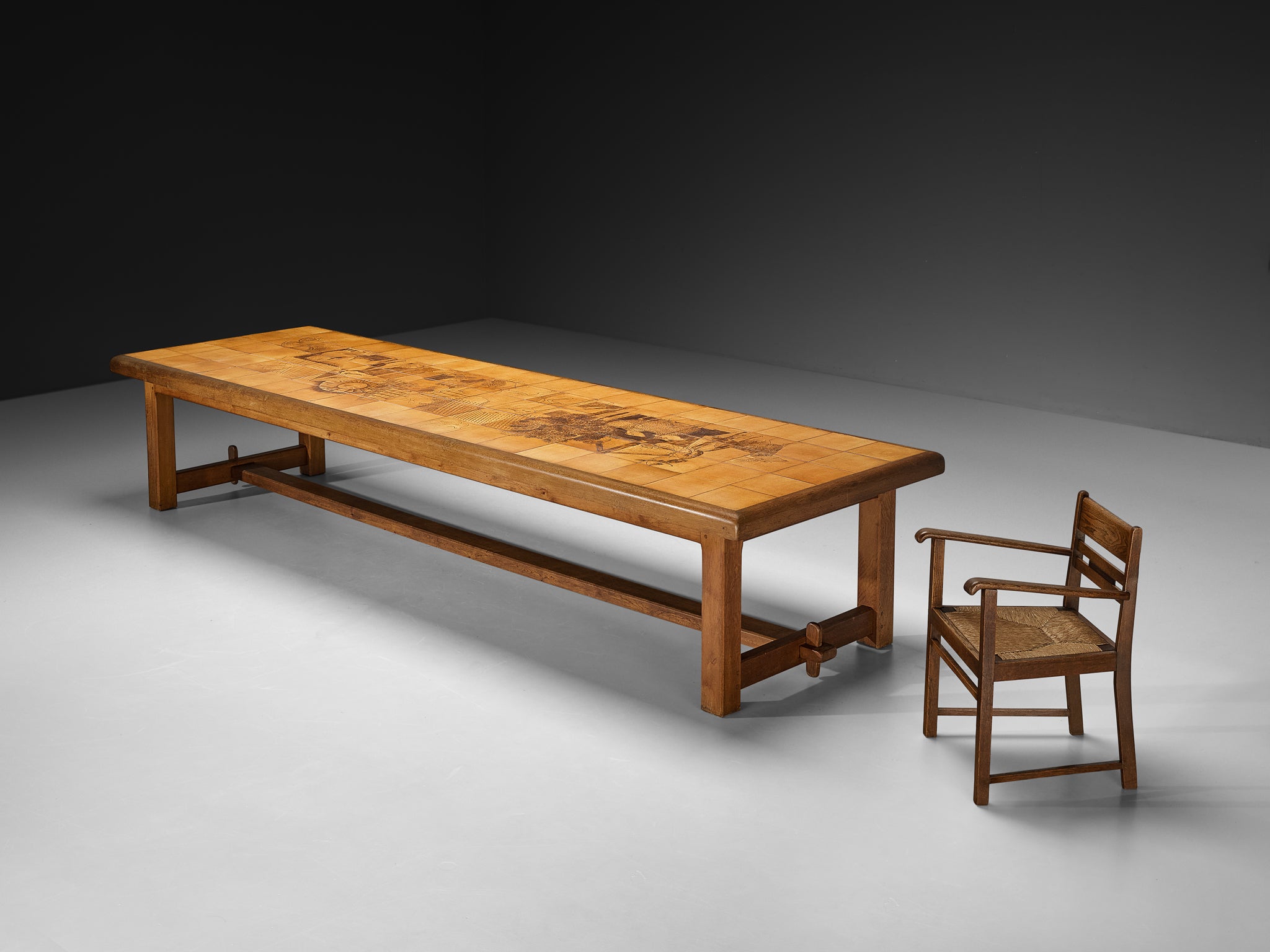 Monumental and Unique Roger Capron Large Dining Table in Ceramic and Oak 410cm/161.42in. Tables Morentz