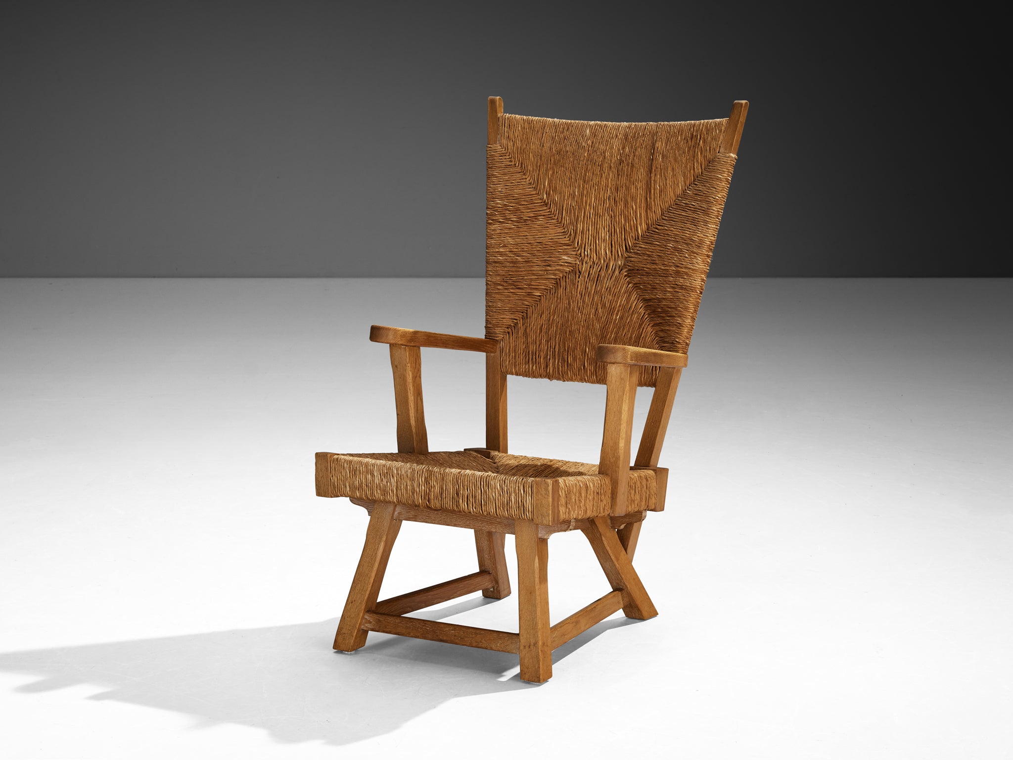 Dutch Monumental Armchair in Oak and Straw Seating Morentz