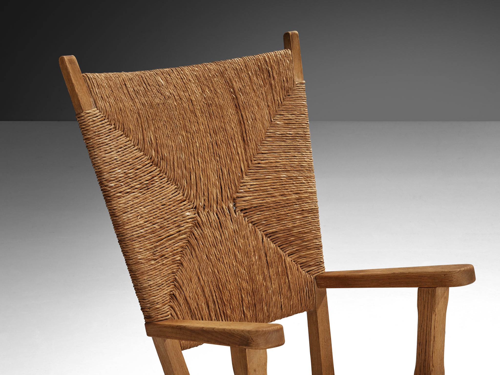 Dutch Monumental Armchair in Oak and Straw Seating Morentz
