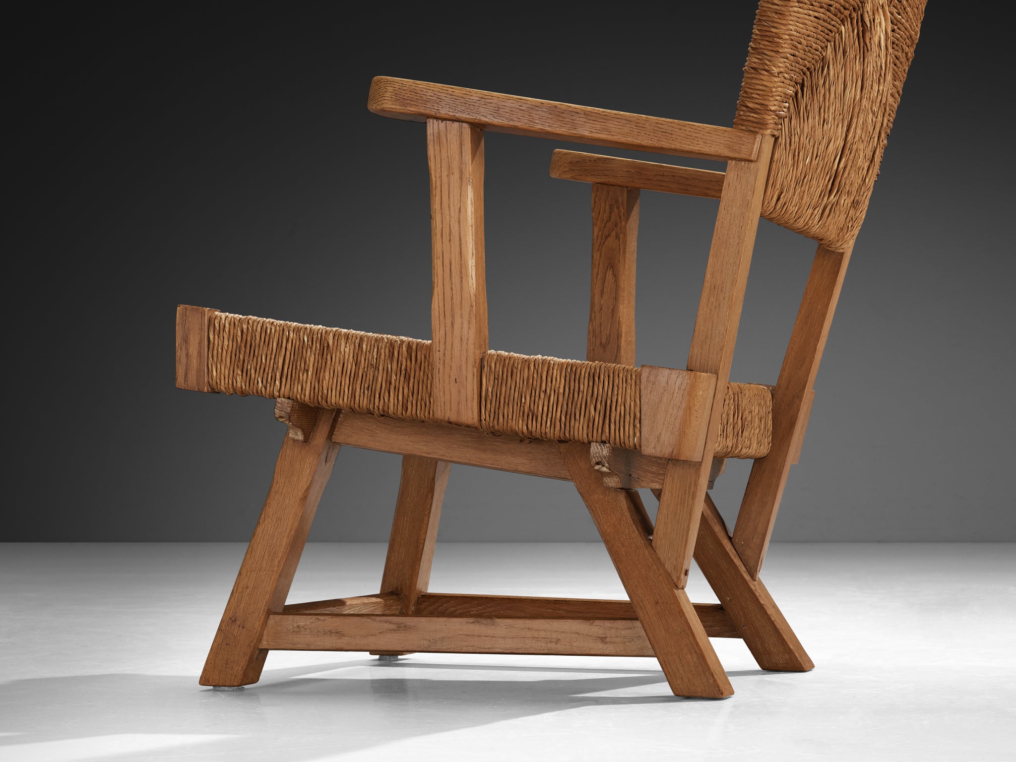 Dutch Monumental Armchair in Oak and Straw Seating Morentz