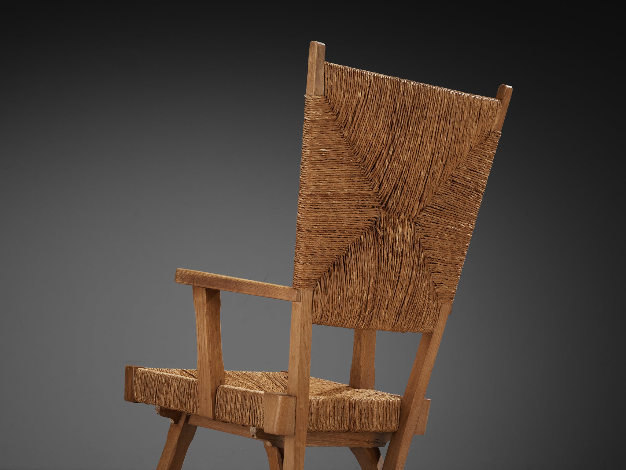 Dutch Monumental Armchair in Oak and Straw Seating Morentz