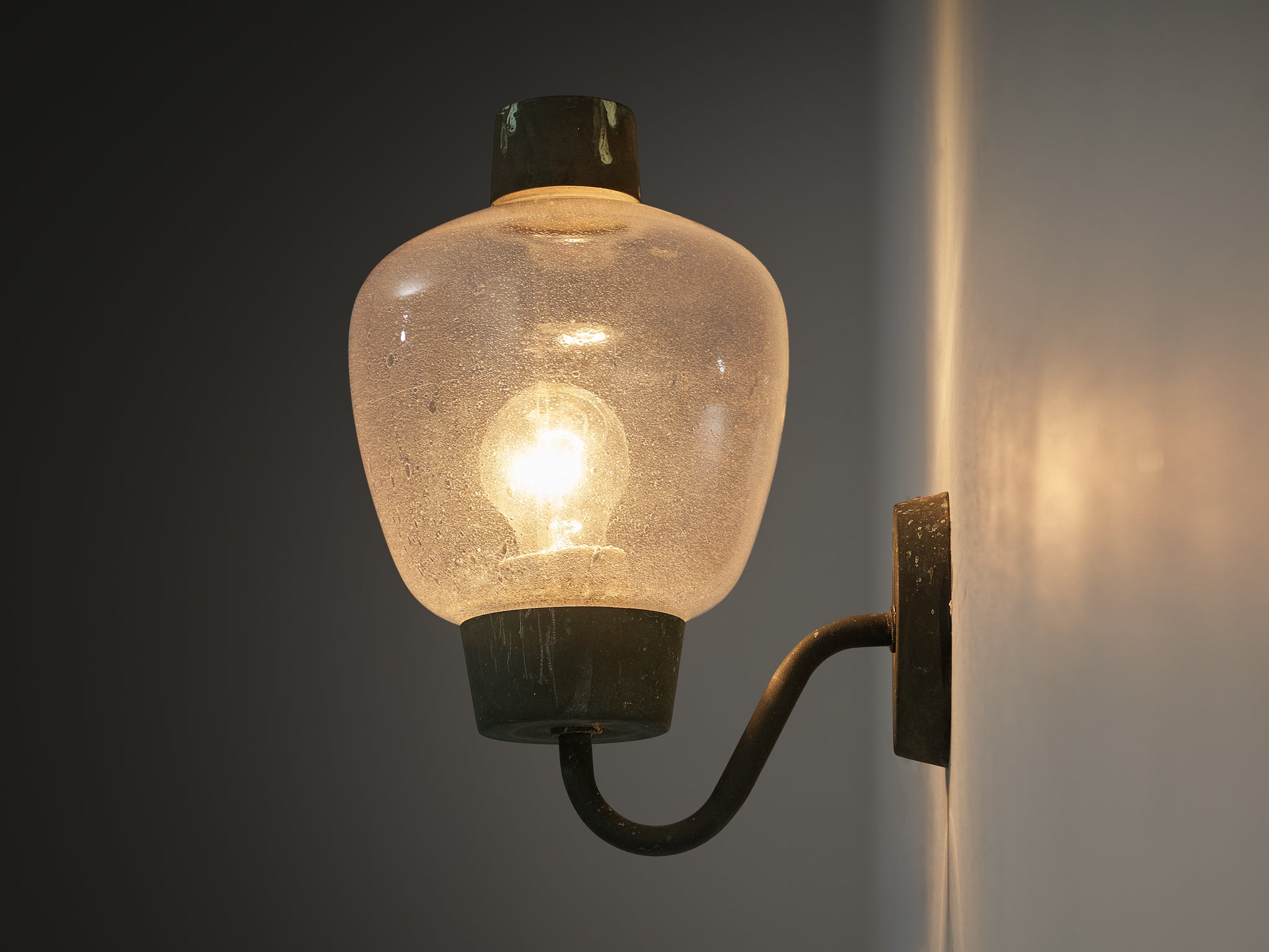 Asea Elektroskandia Swedish Wall Light in Patinated Copper and Glass Lighting Morentz