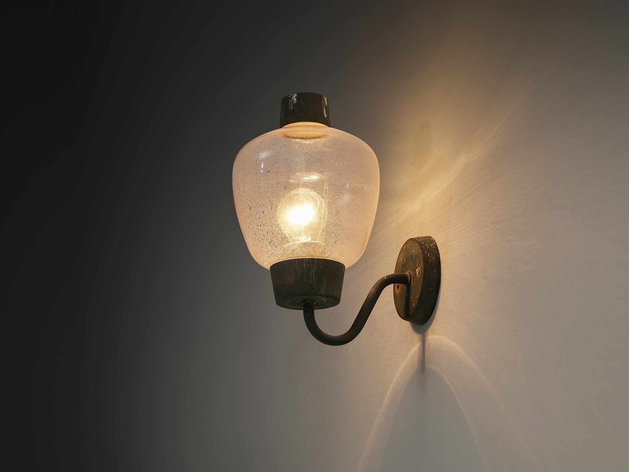 Asea Elektroskandia Swedish Wall Light in Patinated Copper and Glass Lighting Morentz