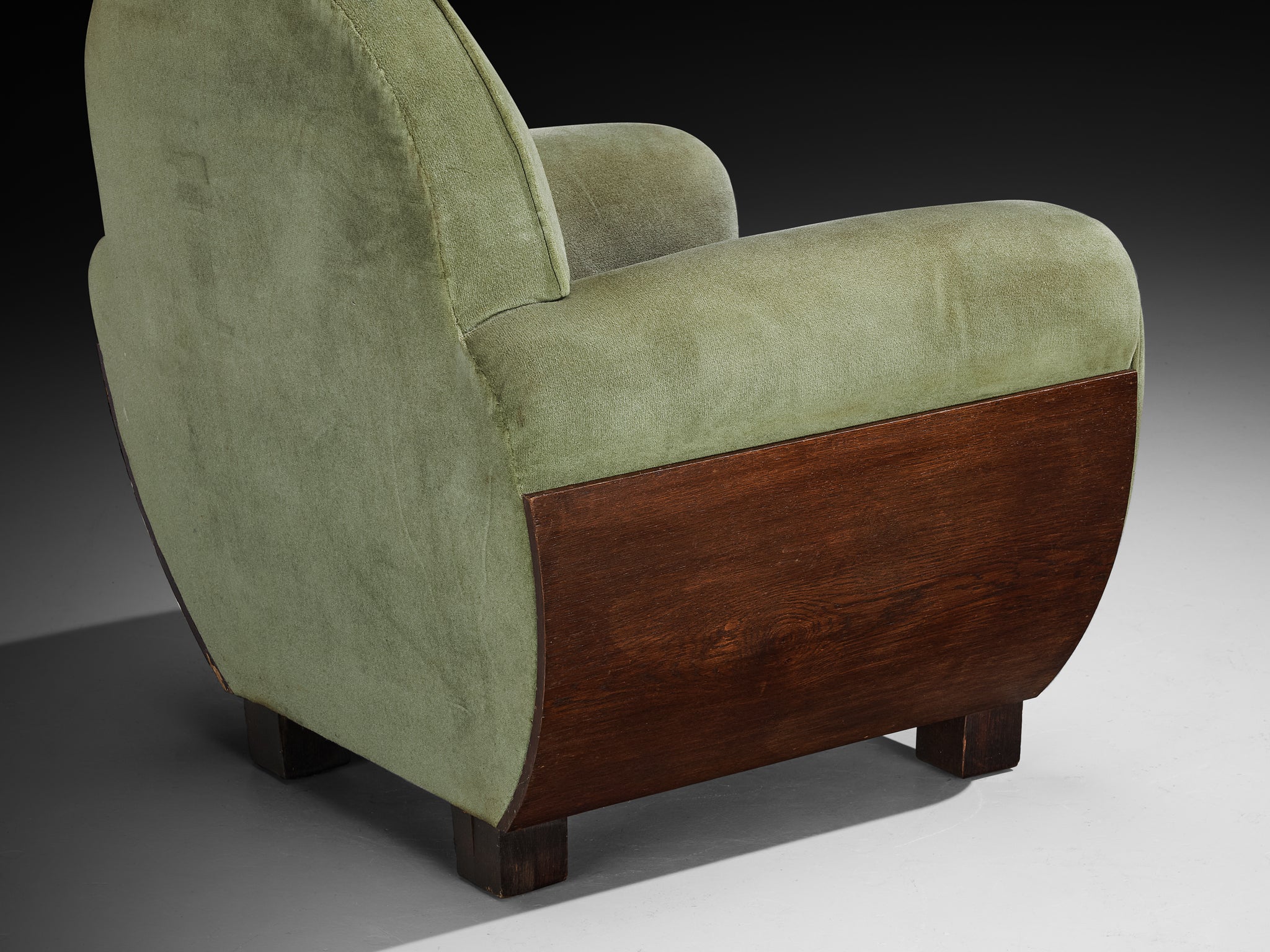 French Art Deco Club Chair in Oak and Fabric Seating Morentz