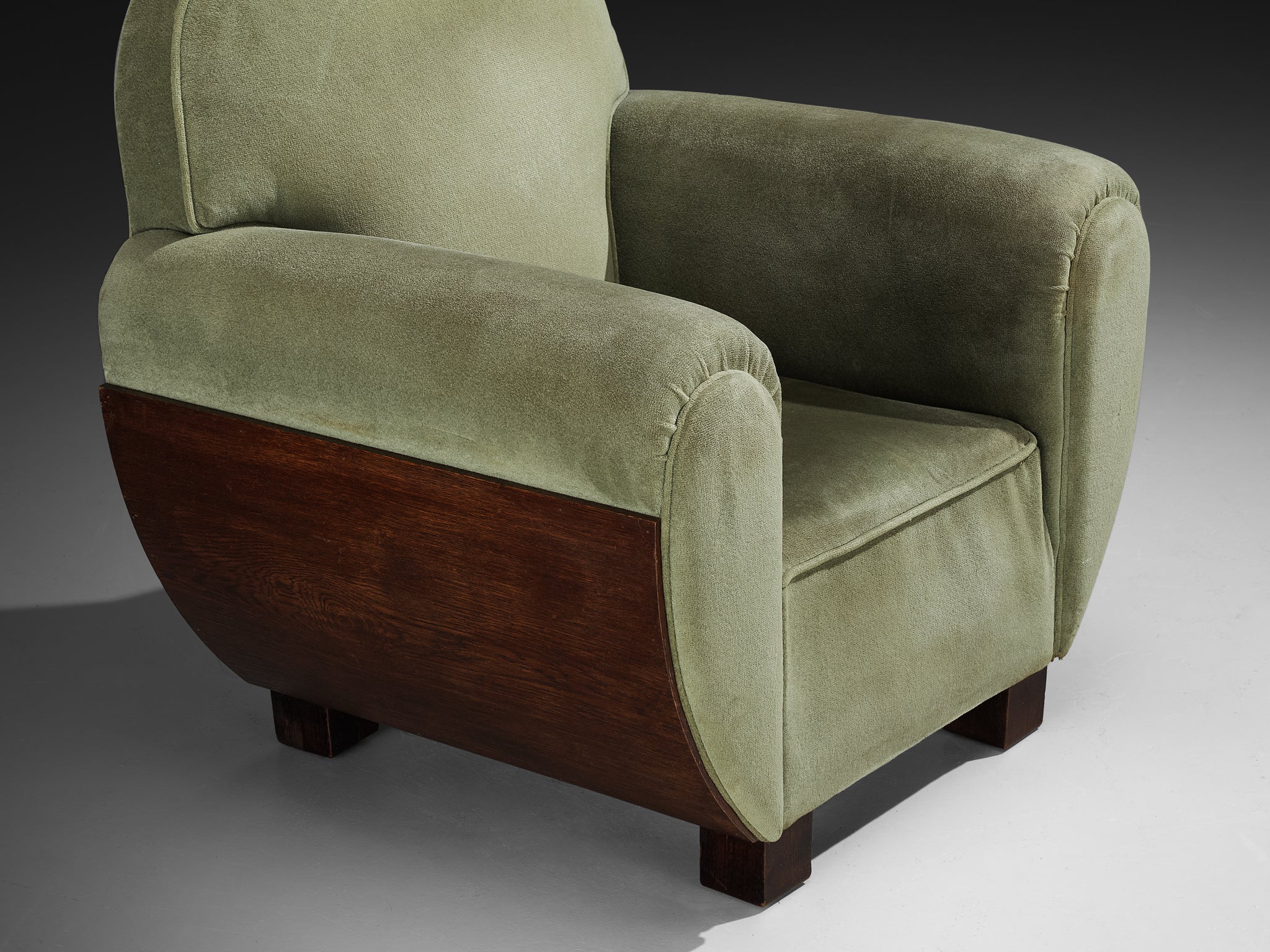 French Art Deco Club Chair in Oak and Fabric Seating Morentz