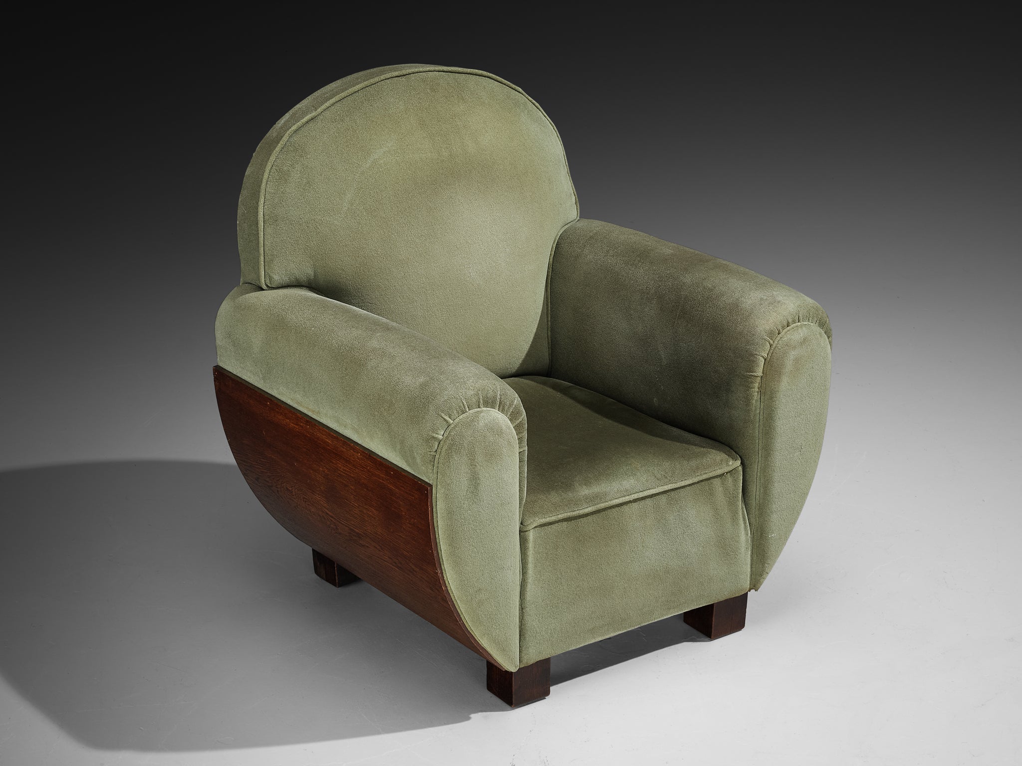 French Art Deco Club Chair in Oak and Fabric Seating Morentz