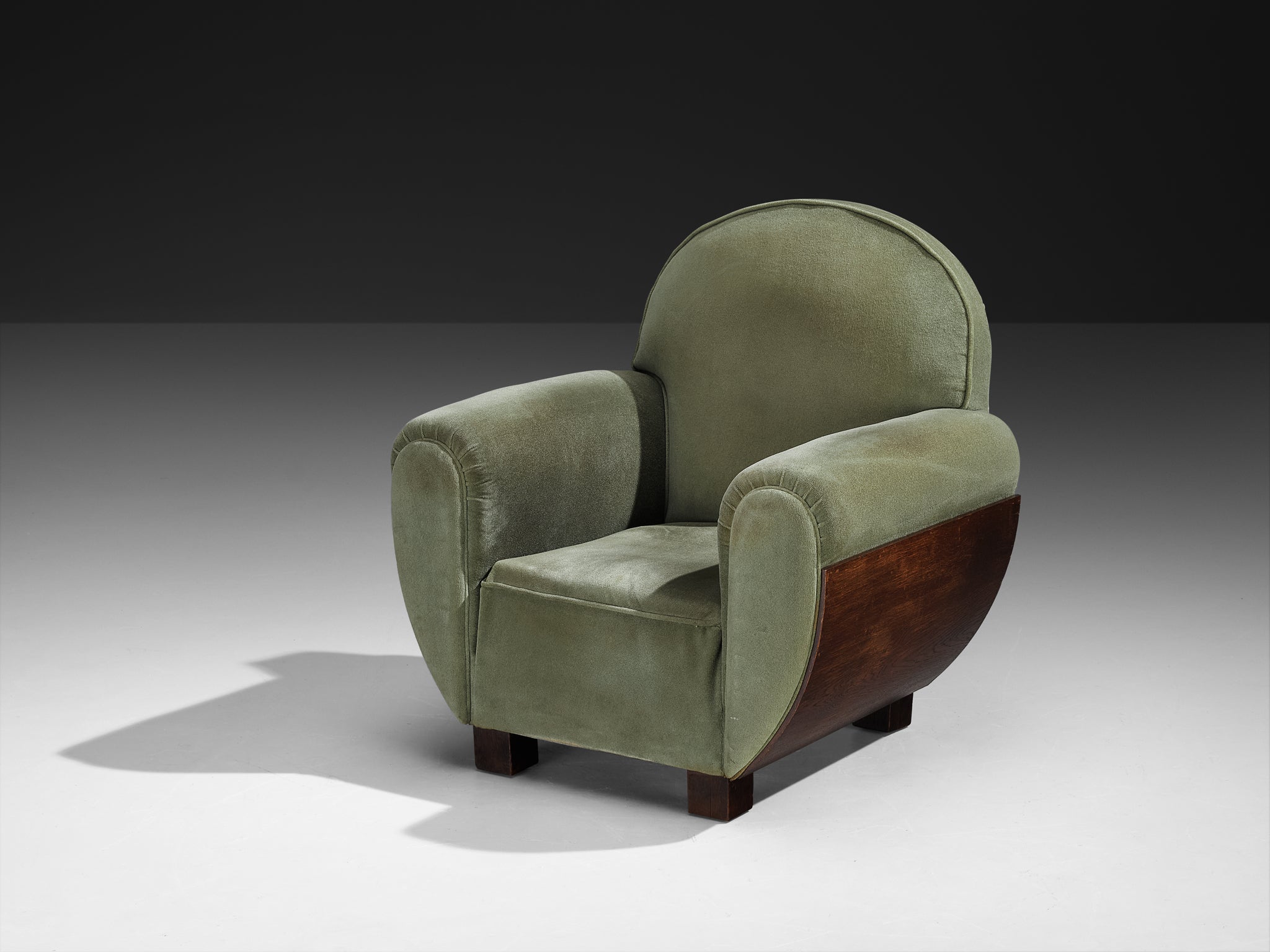 French Art Deco Club Chair in Oak and Fabric Seating Morentz