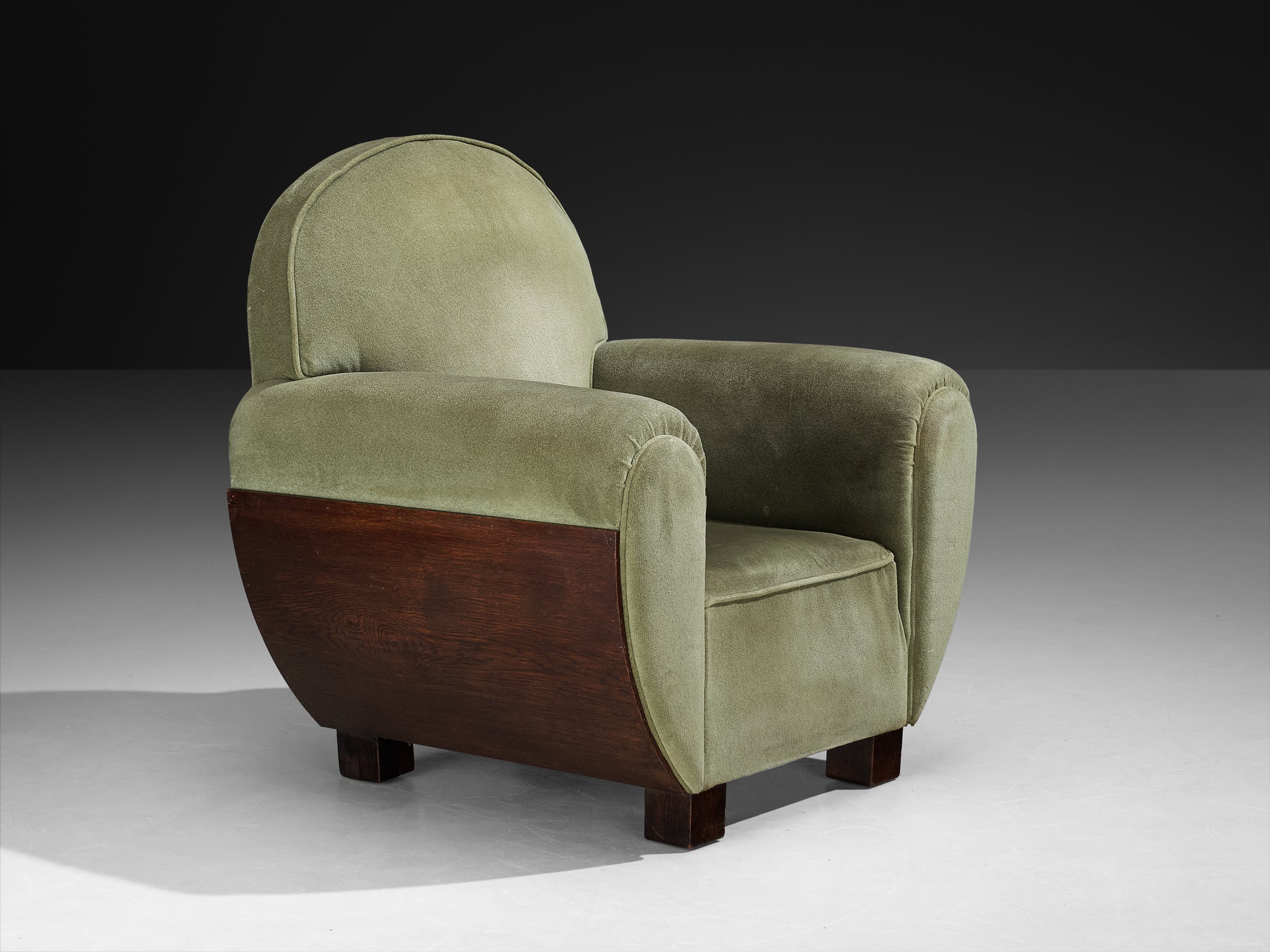 French Art Deco Club Chair in Oak and Fabric Seating Morentz