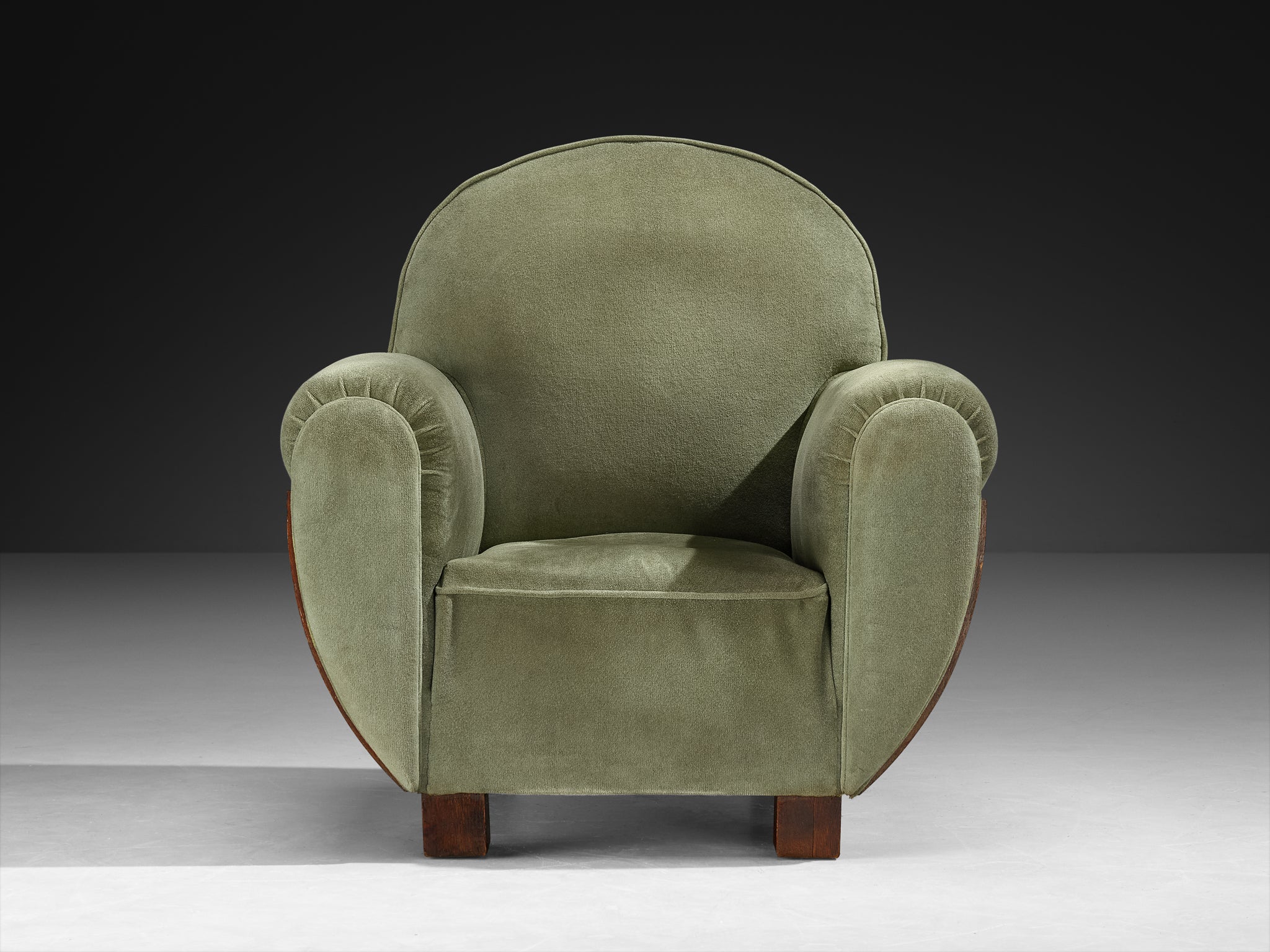French Art Deco Club Chair in Oak and Fabric Seating Morentz