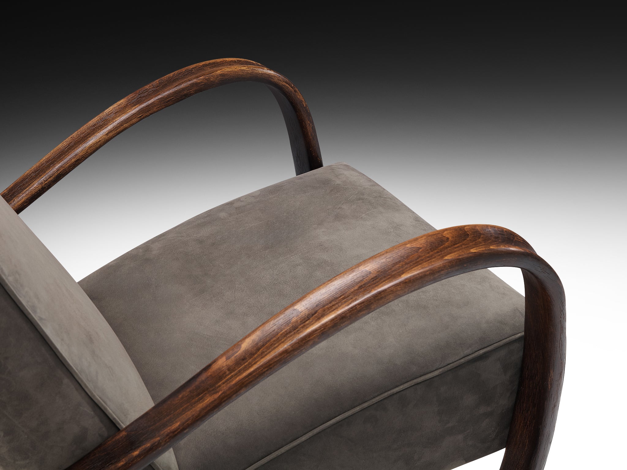 Jindrich Halabala Lounge Chairs in Grey Nubuck Leather Seating Morentz