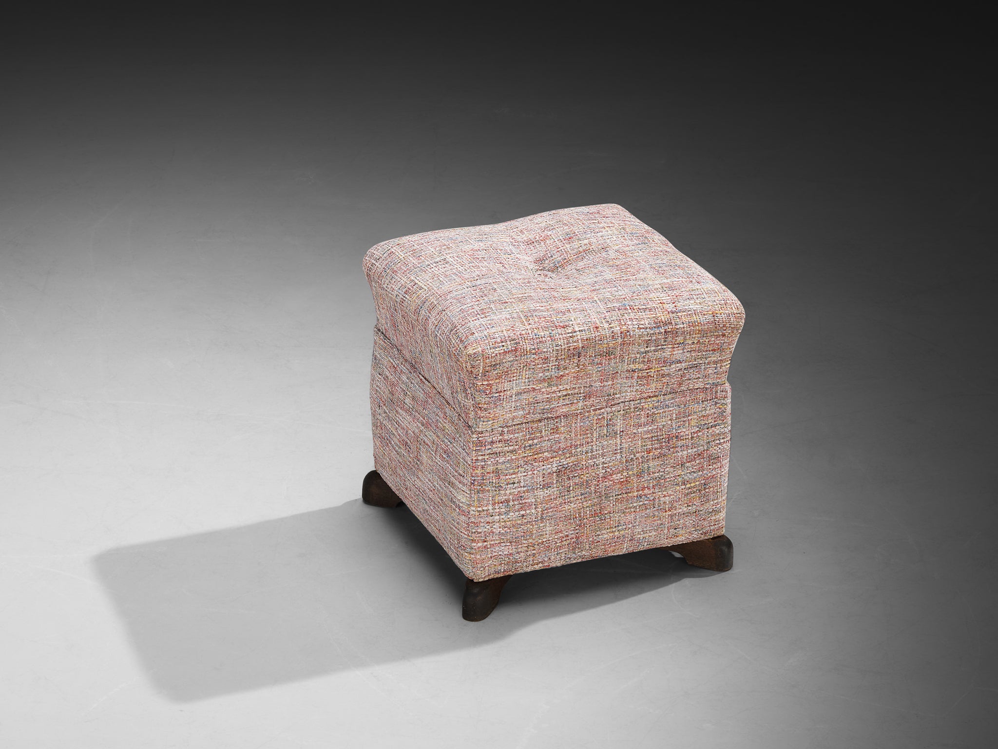 Jindrich Halabala Square Stool in Decorative Upholstery Seating Morentz