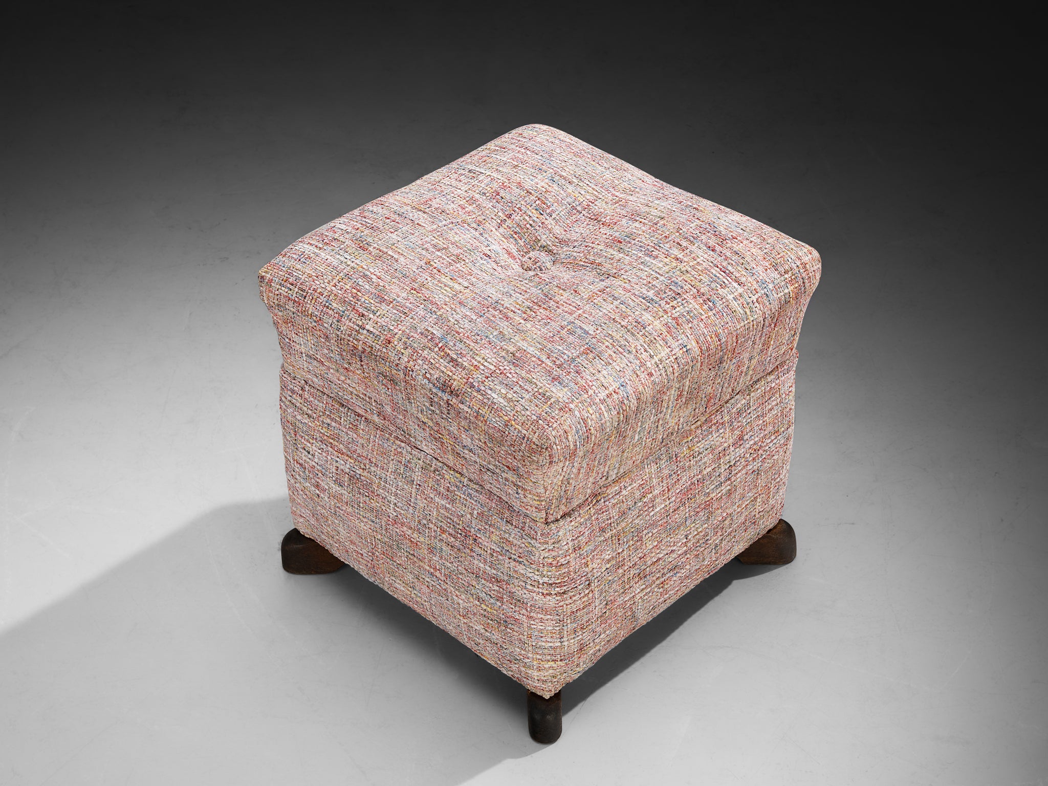 Jindrich Halabala Square Stool in Decorative Upholstery Seating Morentz
