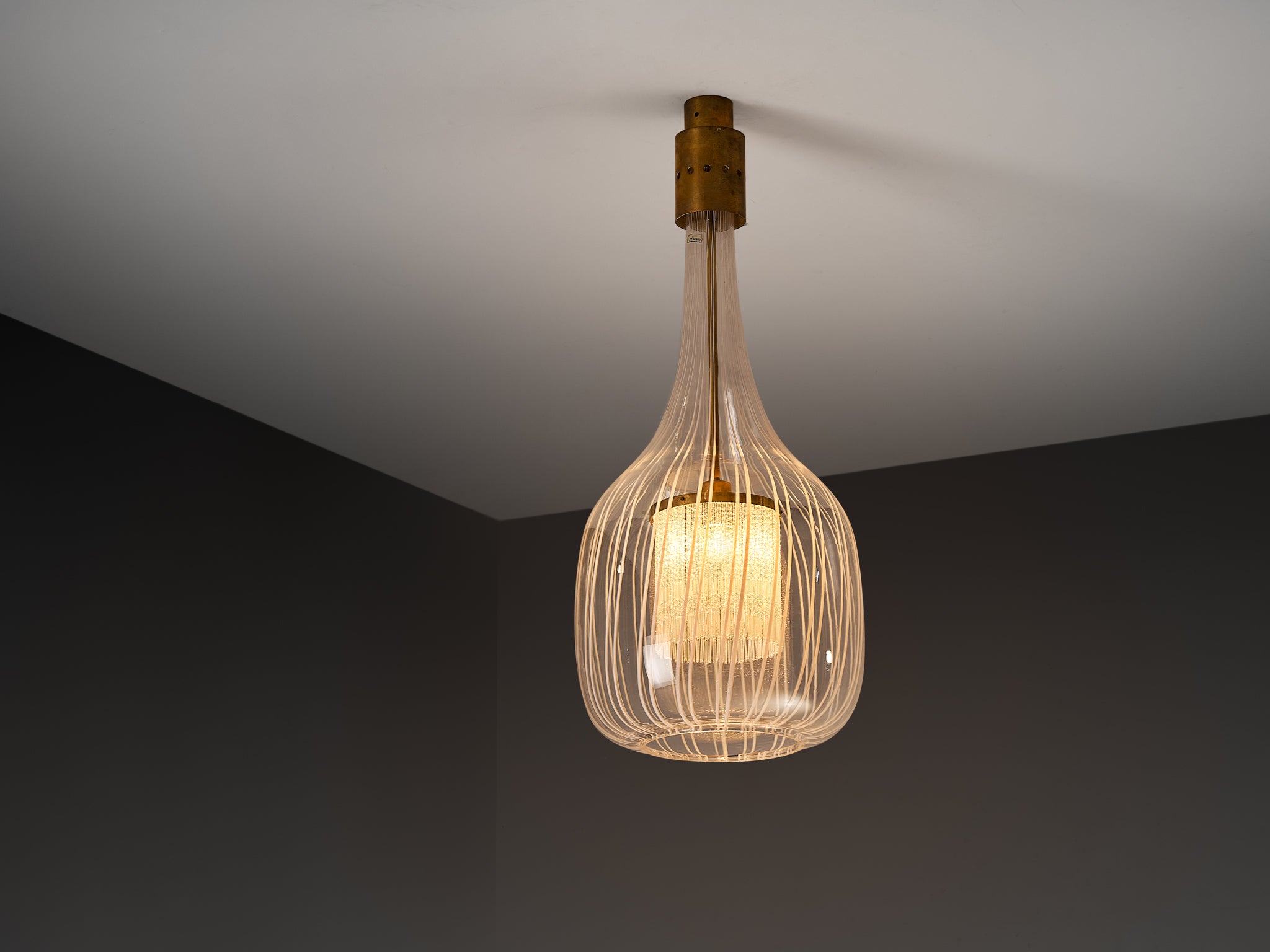 Angelo Brotto for Esperia Large Pendant in Glass and Brass Lighting Morentz