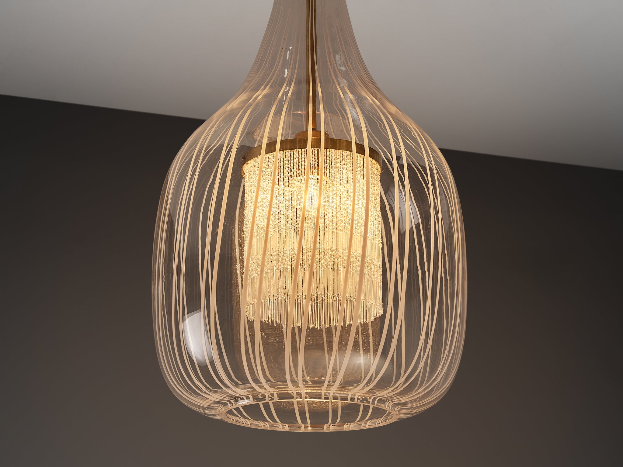 Angelo Brotto for Esperia Large Pendant in Glass and Brass Lighting Morentz