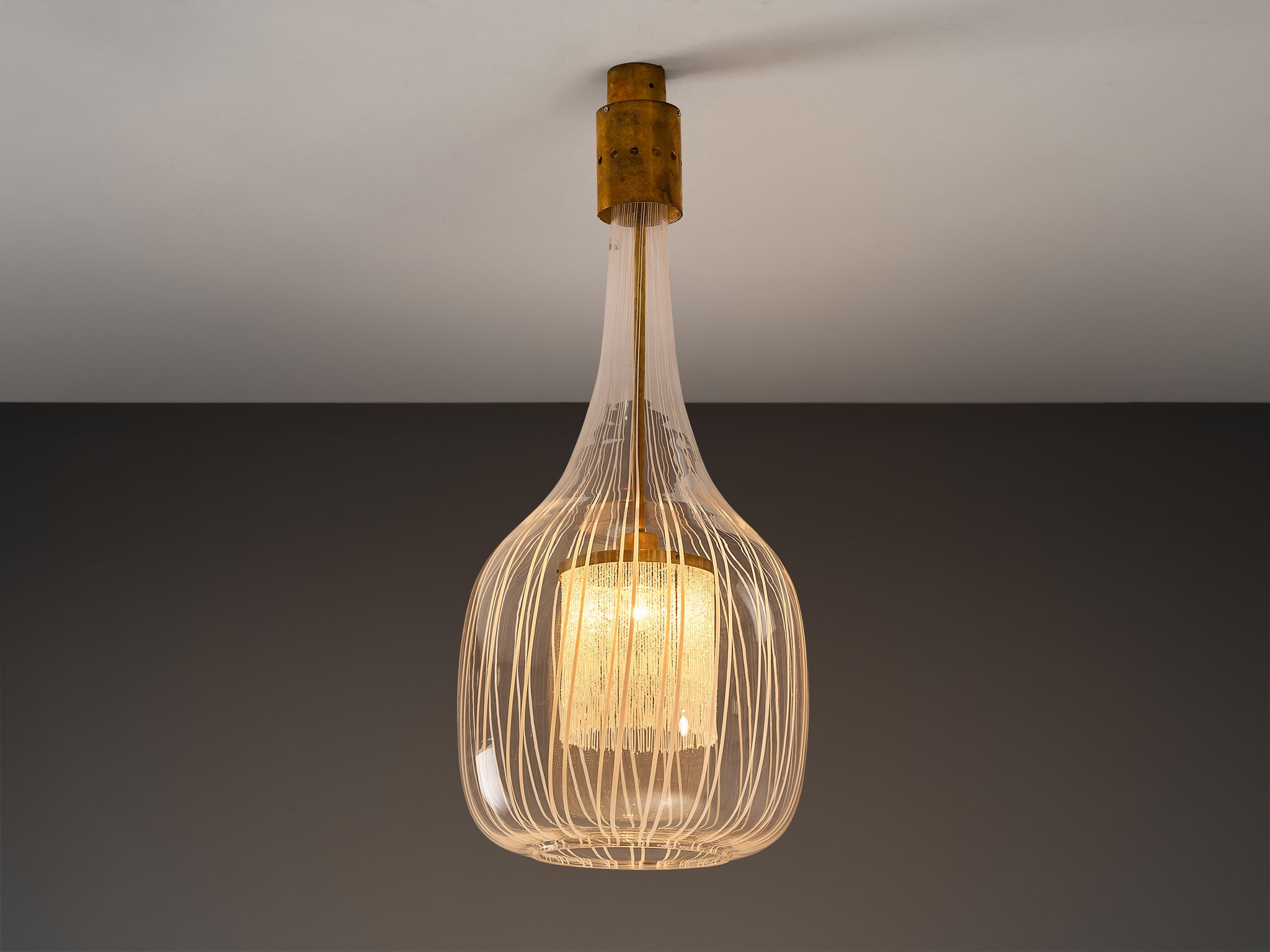 Angelo Brotto for Esperia Large Pendant in Glass and Brass Lighting Morentz