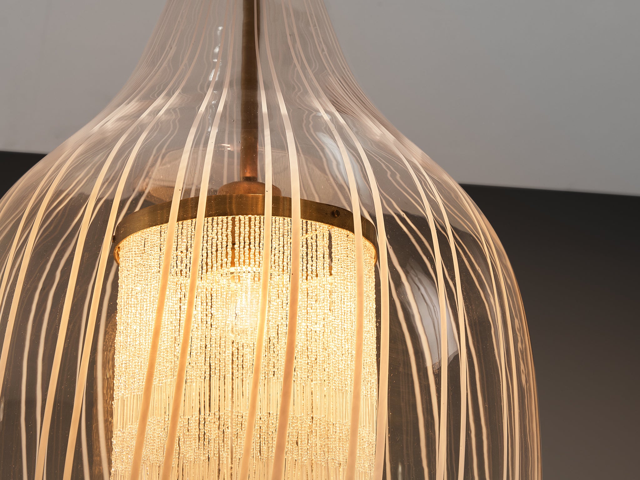 Angelo Brotto for Esperia Large Pendant in Glass and Brass Lighting Morentz