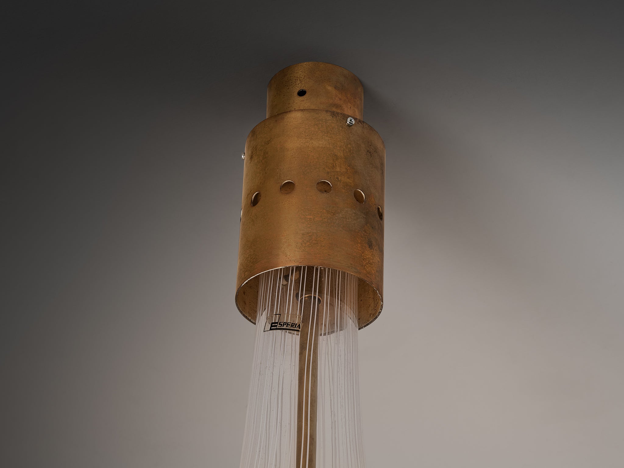 Angelo Brotto for Esperia Large Pendant in Glass and Brass Lighting Morentz